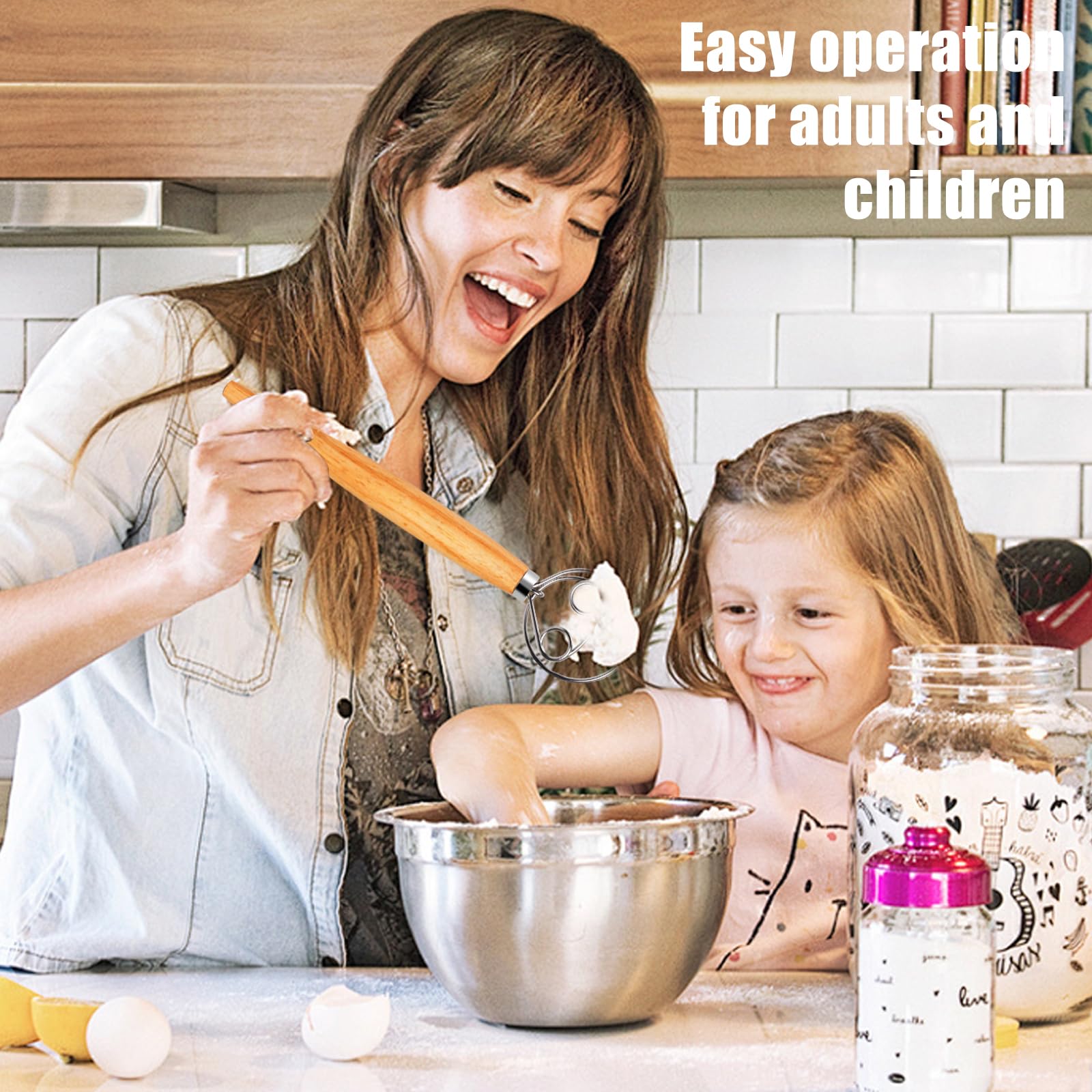 Premium Stainless Steel Danish Dough Whisk - 13 Inch Large Bread Mixer for Baking, Traditional Dutch Style Whisking Tool with Cleaning Brush - Perfect for Homemade Bread, Pizza Dough & Pastry Making