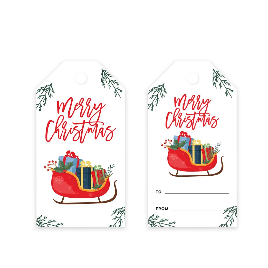 Andaz Press Christmas Holiday Gift Tags - 60 Pack Classic Merry Christmas To From Tags with Sleigh & Presents Design for Holiday Parties, Events, Gift Wrapping & Festive Decorations