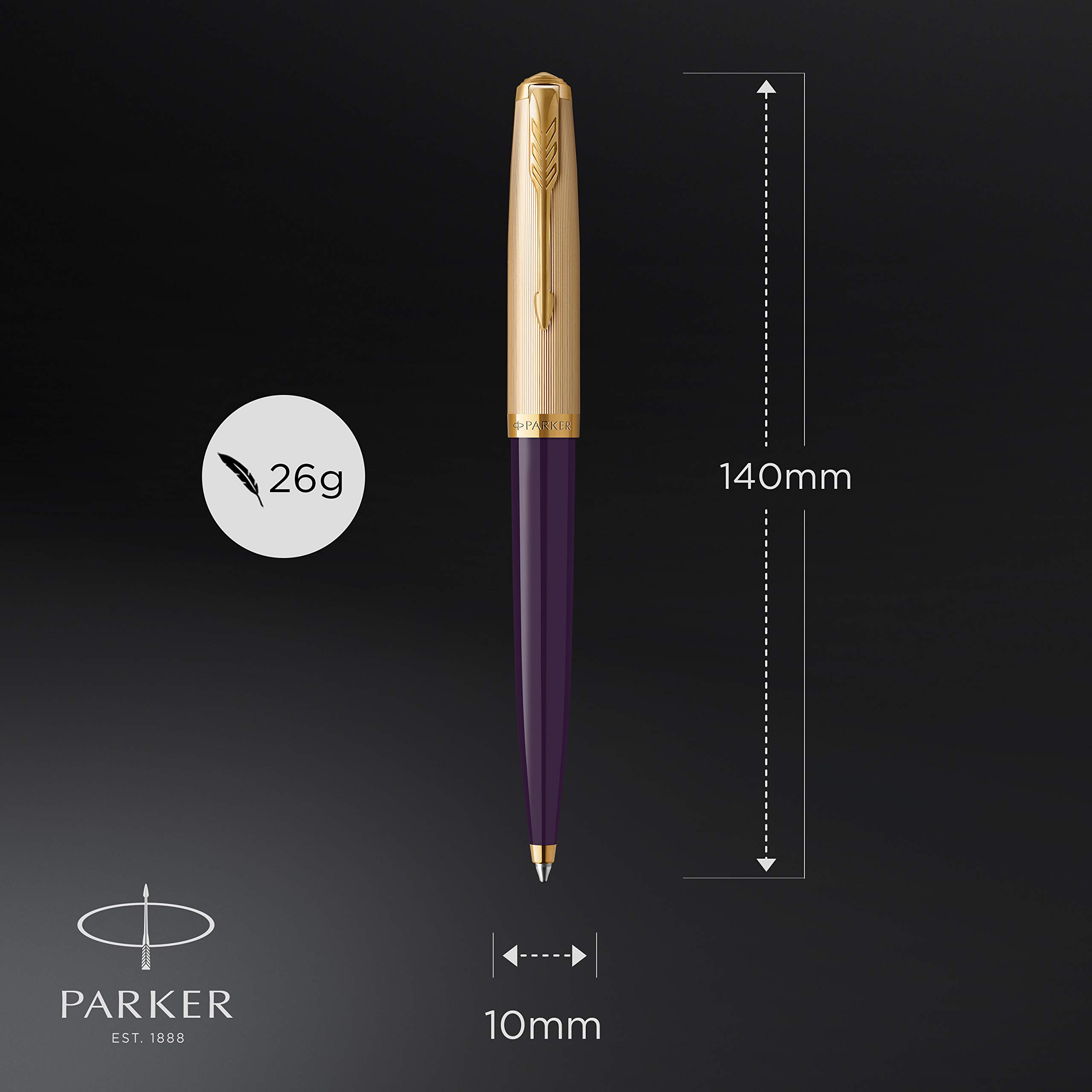 Parker 51 Ballpoint Pen - Deluxe Plum Barrel with Gold Trim, Medium 18k Gold Nib & Black Ink Refill | Luxury Writing Instrument for Professionals & Gifts | Perfect for Office, Business Meetings & Special Occasions