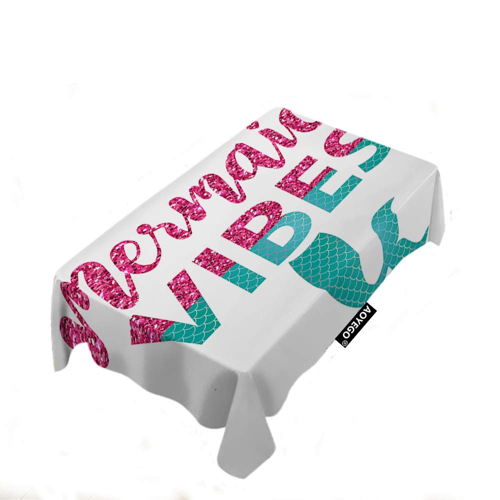 AOYEGO Mermaid Ocean Themed Rectangle Tablecloth 60x84 Inch - Watercolor Fish Tail Design, Polyester Fabric for Kitchen, Holiday Dinner, Restaurant, Hotel Decor - Perfect for Beach Parties, Themed Events & Home Dining