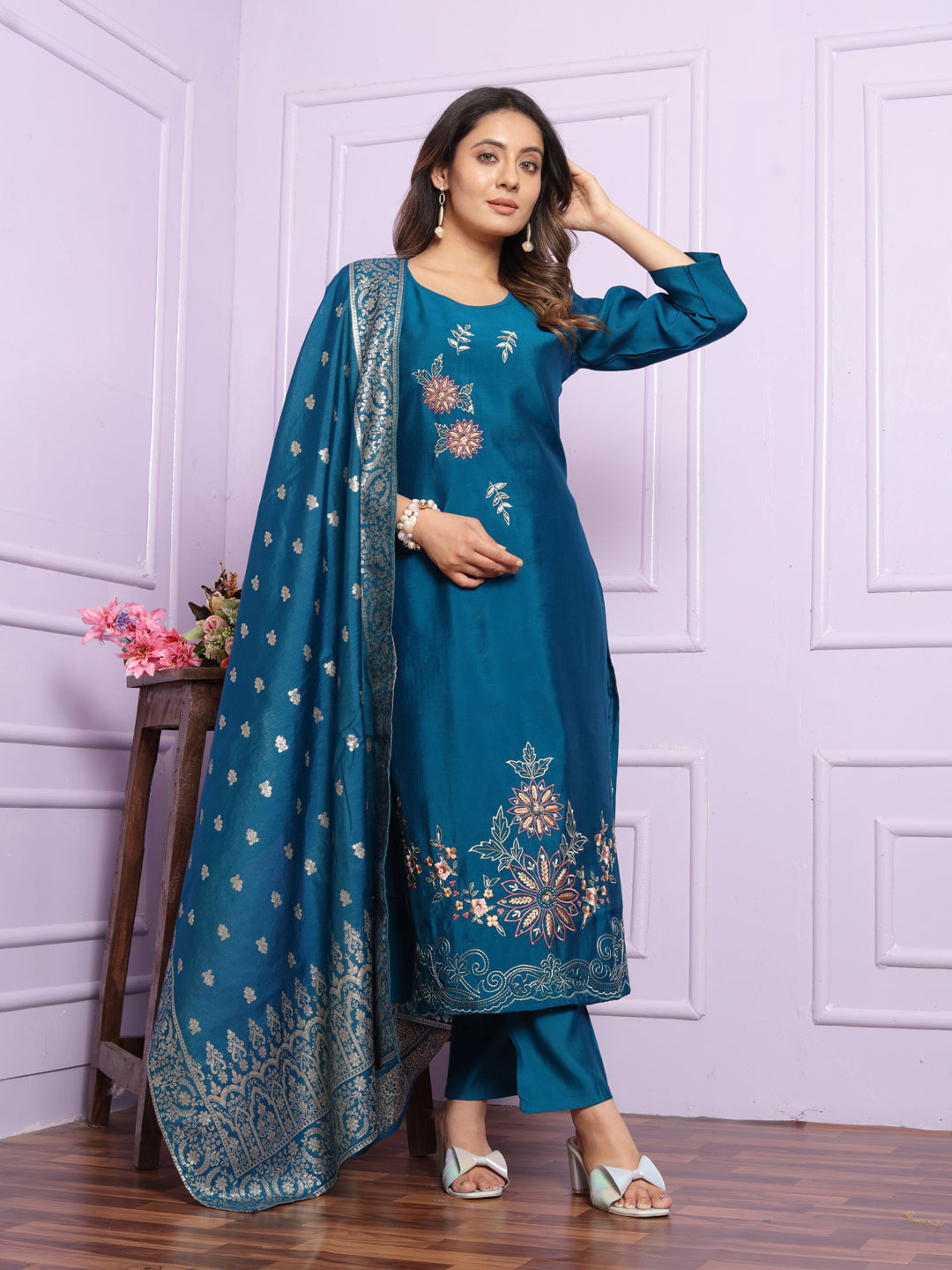 Stylish Blue Designer Party Wear Pant Suit with Hand Embroidery - Perfect for Weddings, Cocktail Parties & Special Occasions