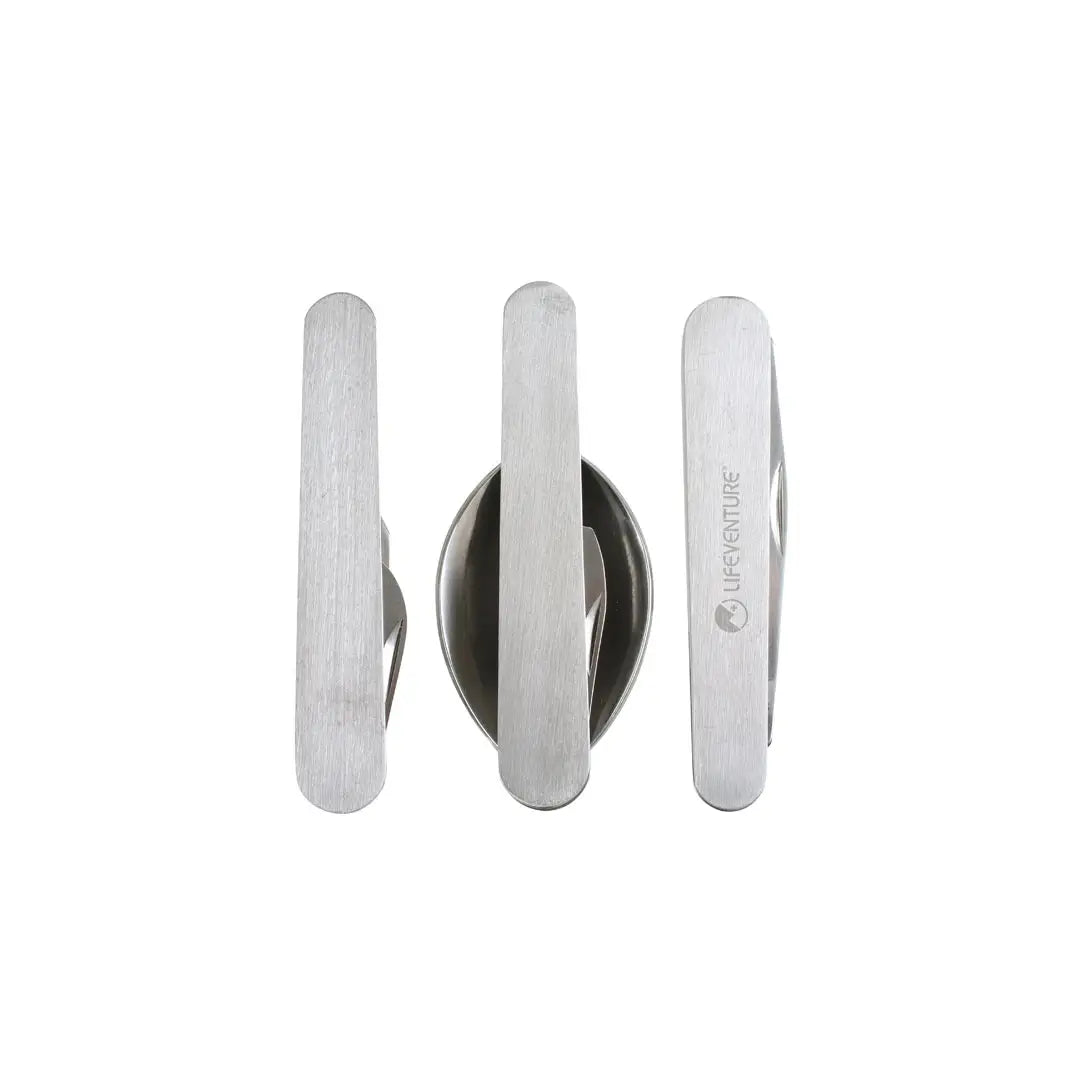 Lifeventure Stainless Steel Folding Cutlery Set - Compact Travel Utensils for Camping, Hiking & Outdoor Adventures | Eco-Friendly Reusable Cutlery Kit with Case