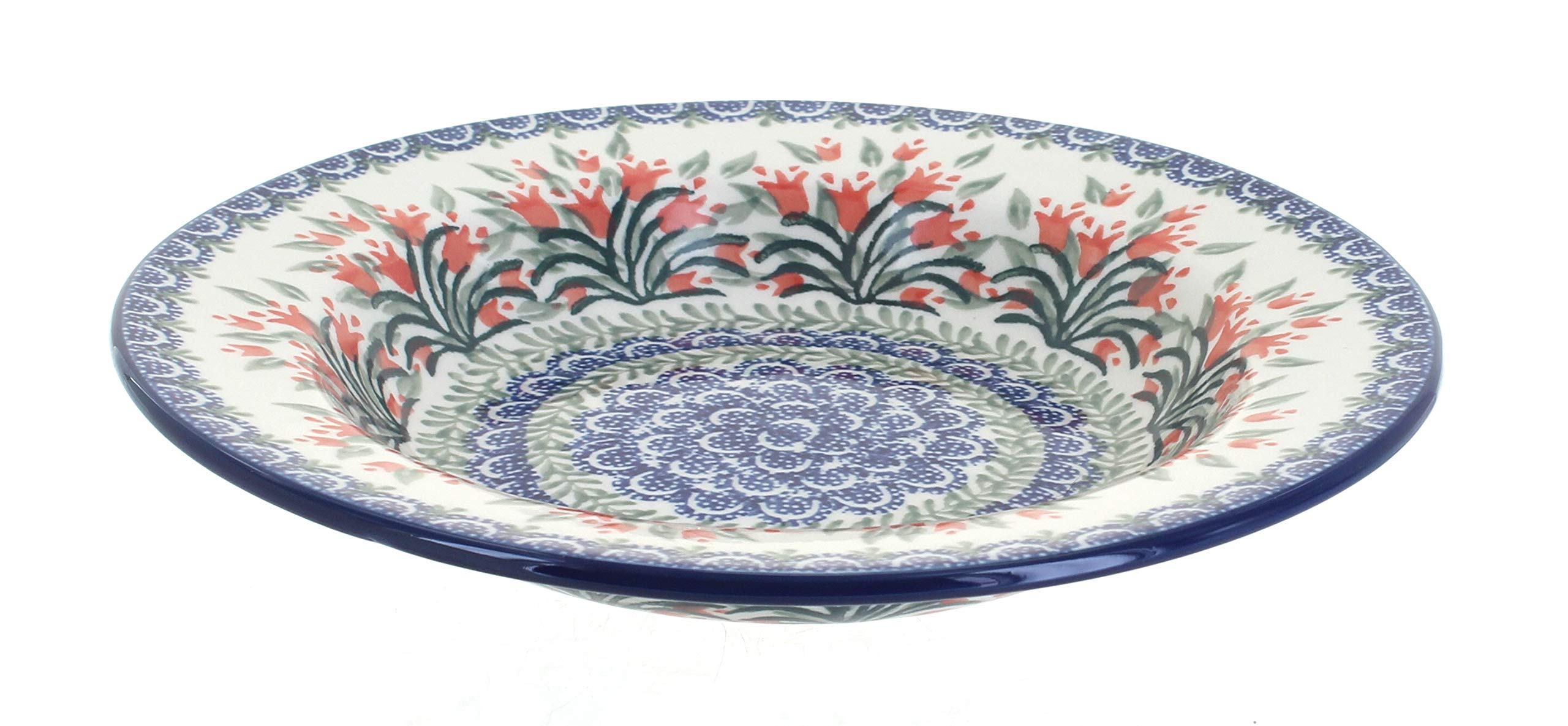 Handmade Blue Rose Polish Pottery Spring Tulip Soup Plate - Elegant Dinnerware for Soup, Salad & Dessert - Perfect for Easter, Mother's Day & Spring Table Decor