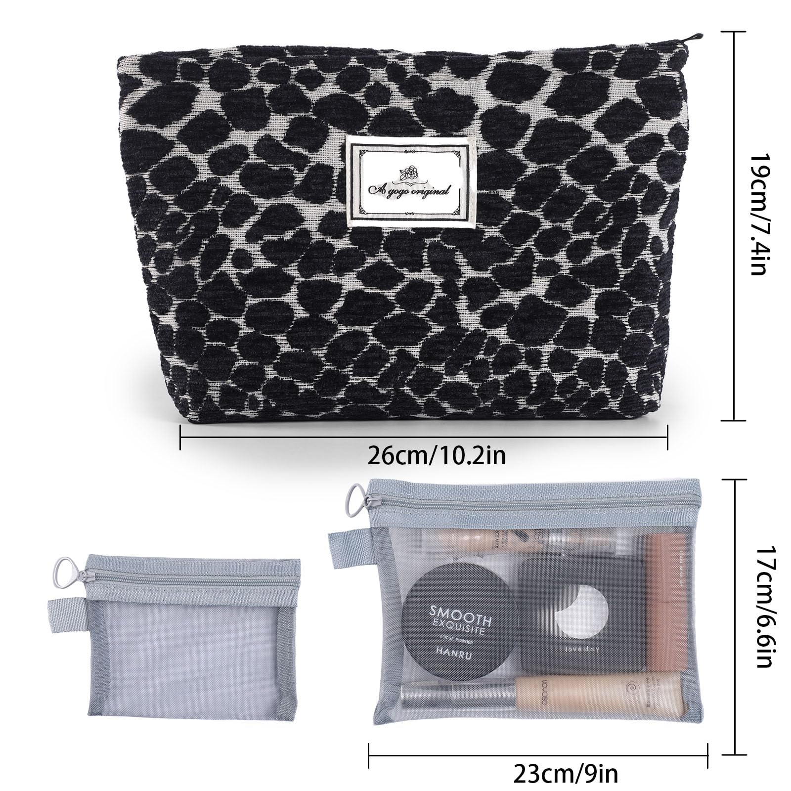 Leopard Print Makeup Bag - Large Capacity Canvas Cosmetic Organizer with Zipper for Purse, Travel & Toiletry | Cute Aesthetic Accessories for Women | Perfect for Daily Use, Vacation & Gift Giving