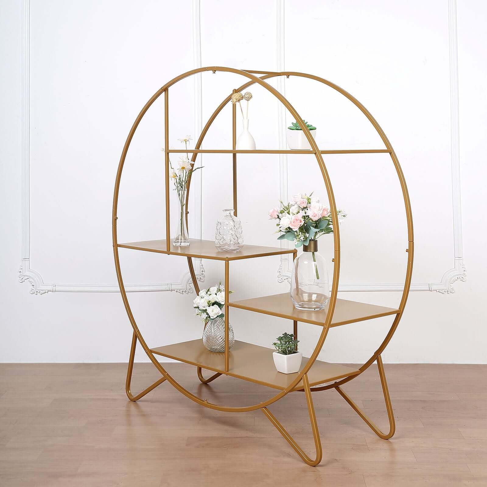 Efavormart 4ft Large Gold Metal Round Cake Stand - Elegant Dessert Display, Wedding Arch Backdrop, Balloon Rack & Modern Bookcase - Perfect for Wedding Receptions, Birthday Parties & Home Decor