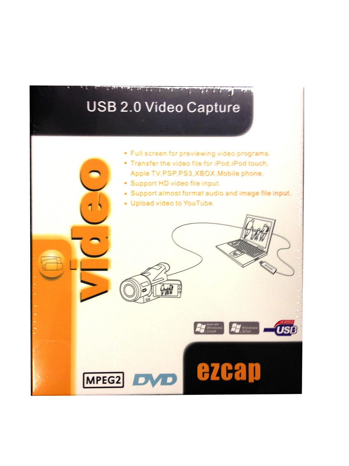 EZCAP116 USB 2.0 Video Capture Device for Windows XP/Vista/7/8 (32/64bit) & PS3/Xbox360 - Record Gameplay & Convert Analog Videos to Digital for Streaming & Archiving