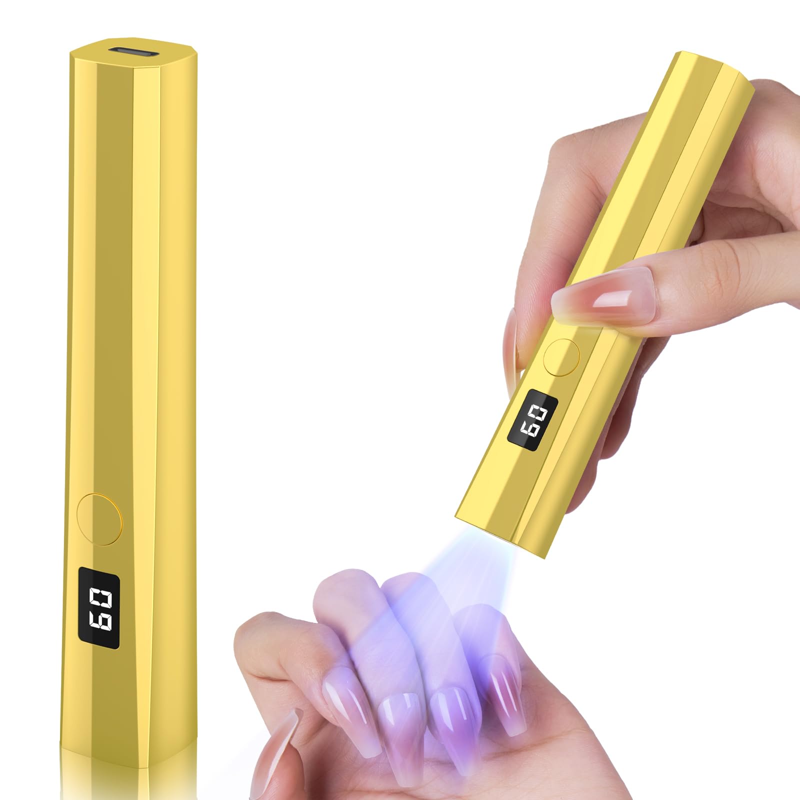 Professional 5W UV LED Nail Lamp - Portable Handheld Gel Nail Dryer with LCD Screen & Fast Curing Technology | USB Rechargeable for Home & Salon Use | Perfect for Manicures, Pedicures & Nail Art (Gold)