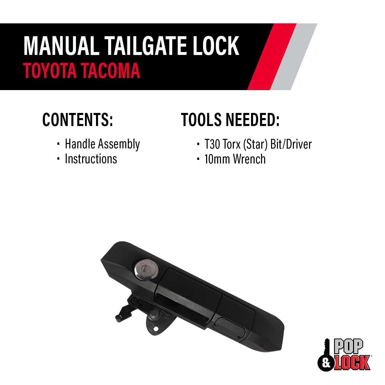 Pop & Lock PL5400 Black Manual Tailgate Lock with Bolt Codeable Technology for Toyota Tacoma - Secure Your Truck Bed for Camping, Work & Outdoor Adventures