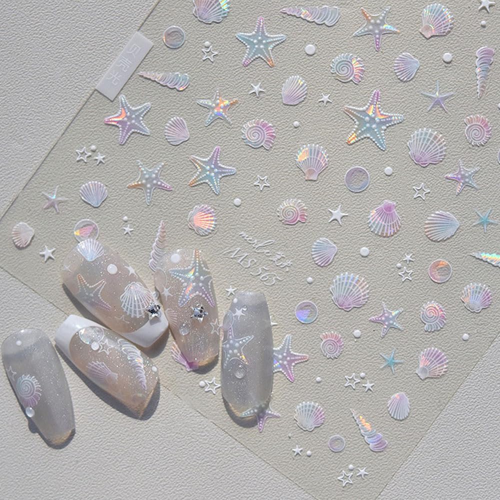 Aurora Ocean Nail Stickers - Summer Nail Art Decals with Starfish & Seashell Designs | Waterproof Nail Stickers for Manicure, Pedicure & Nail Art Supplies | Perfect for Beach Vacations, Pool Parties & Summer Nail Designs