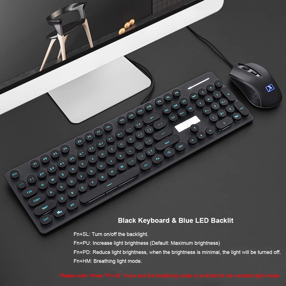 LexonElec Wired USB Gaming Keyboard and Mouse Combo - 104 Key Blue LED Backlit Mechanical Keyboard with Ergonomic Design & 1600DPI Optical Gaming Mouse for PC, Laptop - Perfect for Esports, Streaming, and Office Work (Black/Blue)