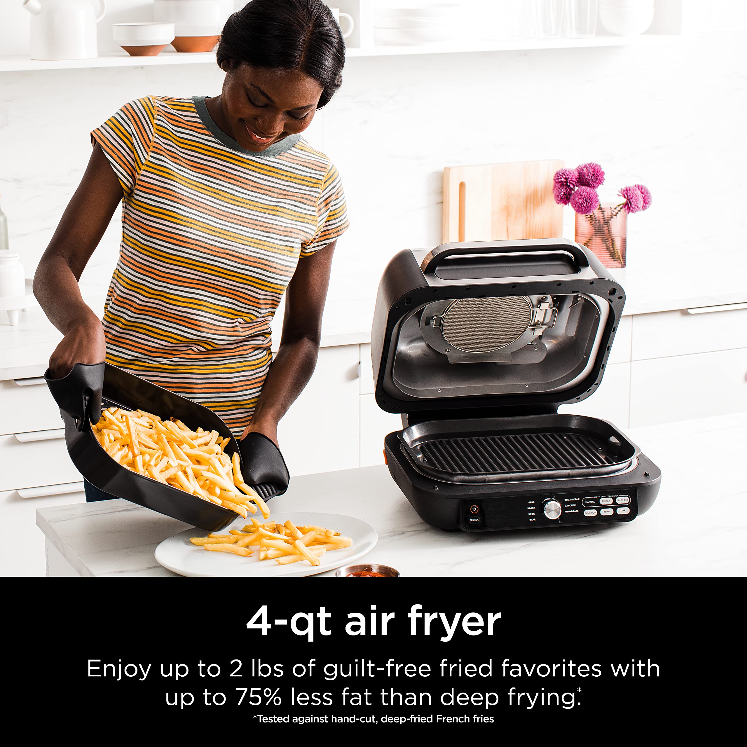 Ninja IG651 Foodi Smart XL Pro 7-in-1 Indoor Grill & Griddle Combo - Air Fryer, Dehydrator, Smart Thermometer, Pro Power Grate - Perfect for Indoor Grilling, Healthy Cooking & Meal Prep - Black