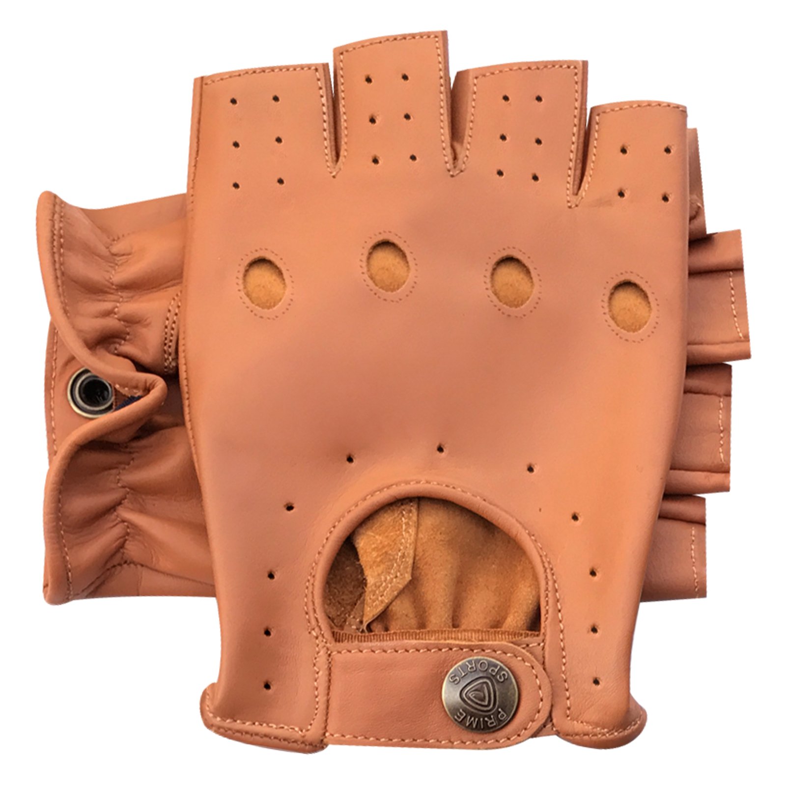 Premium Men's Soft Leather Half Finger Driving Gloves - Motorcycle & Bike Riding Gloves for Men - Breathable Fingerless Design (Tan, Large) - Perfect for Cruising, Commuting & Outdoor Adventures