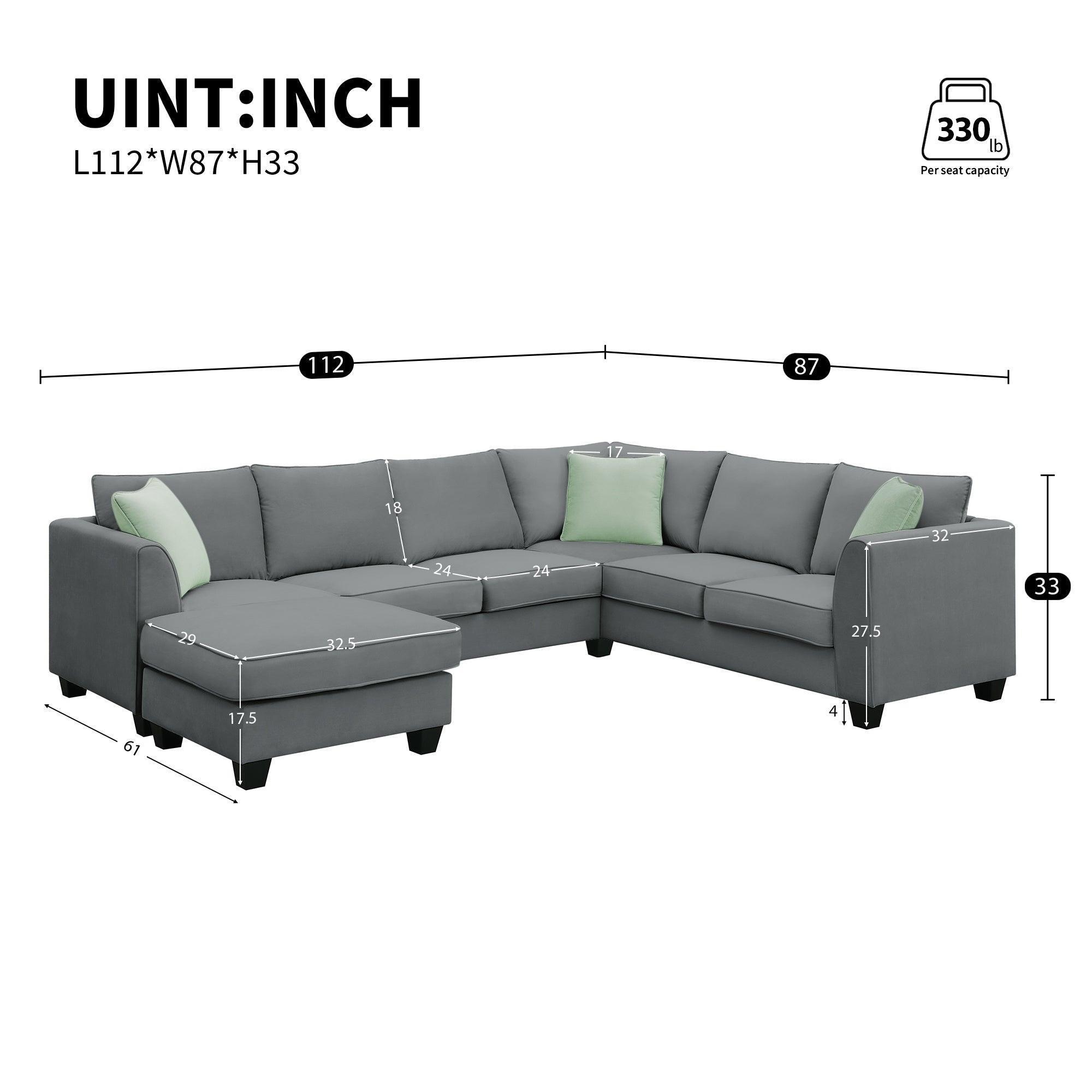 112x87 Inch Modular L-Shaped Sectional Sofa Set with Ottoman & 3 Pillows - 7-Seater Fabric Corner Couch for Living Room | Perfect for Family Gatherings & Movie Nights