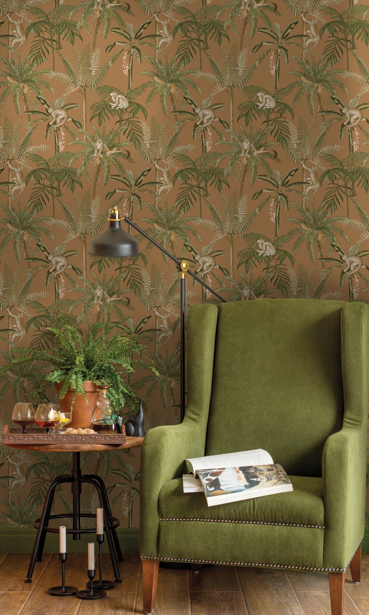 Caramel Brown Monkey Climbing in Trees Tropical Wallpaper R8998 - Nature-Themed Wall Decor for Living Room, Bedroom & Office