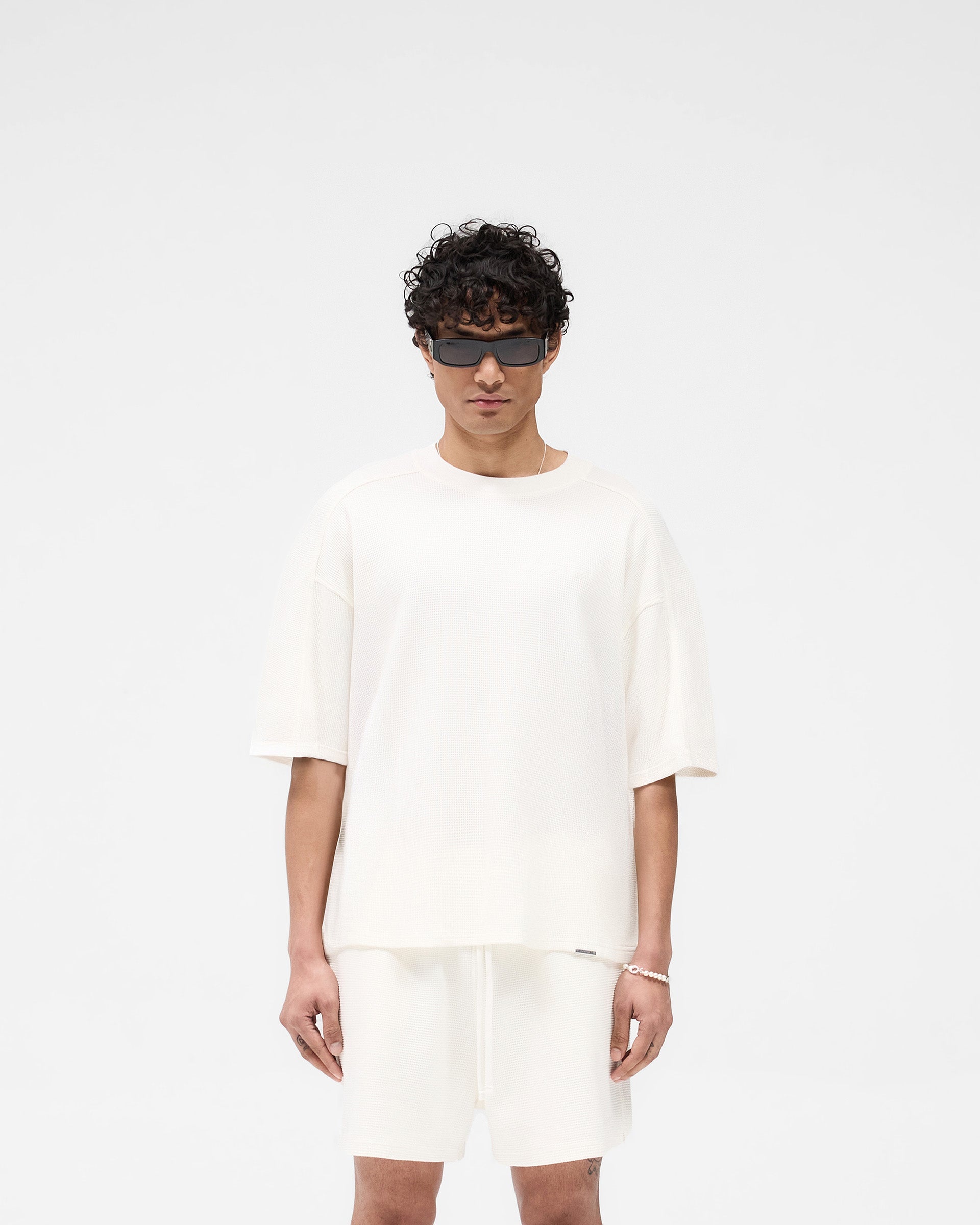 Waffle T-Shirt for Men & Women - Soft Cotton Crewneck Tee - Flat White - Casual Wear & Loungewear
