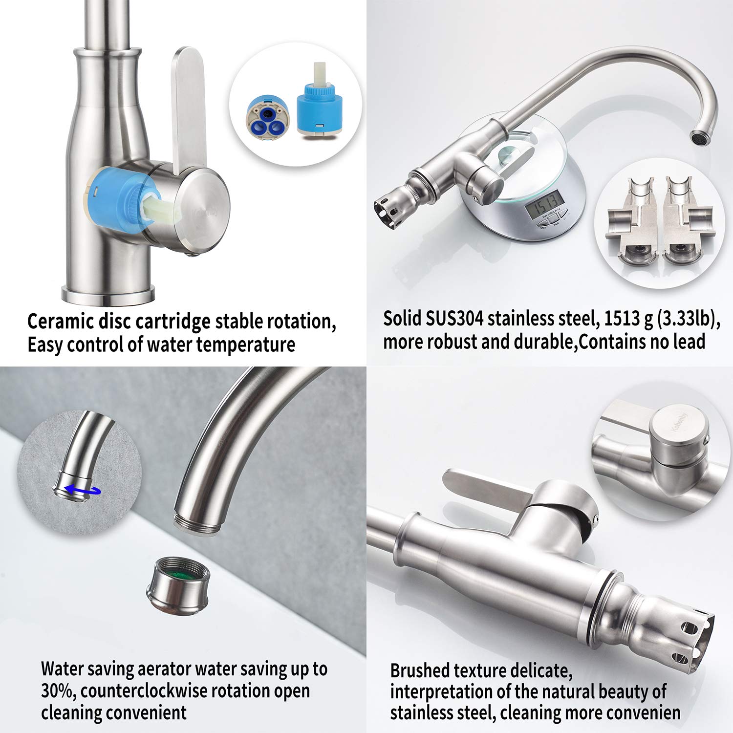 Brushed Nickel Single Handle High Arc Kitchen Faucet - Stainless Steel Modern Sink Faucet for Commercial Bar & Home Kitchen - Perfect for Washing Dishes, Filling Pots & Cleaning Veggies