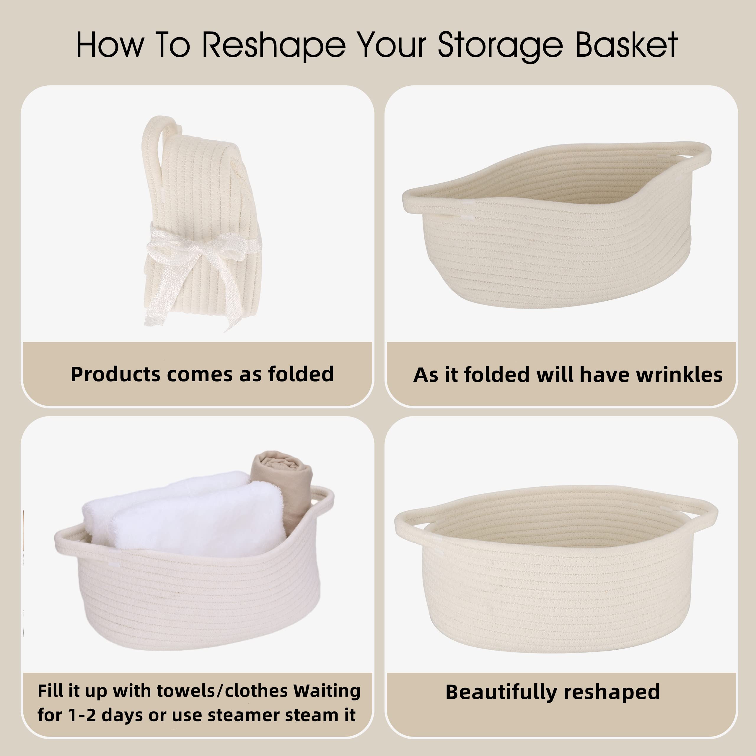 Small Woven Cotton Rope Storage Basket with Handle - Cute Oval Baby Nursery Organizer, Pet Toy Bin, Easter Basket for Home Decor & Kids Room Organization (White)