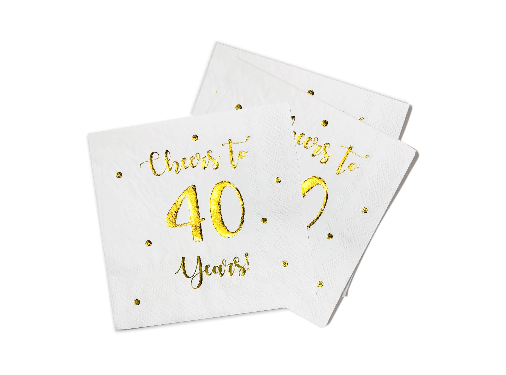 Happy 40th Birthday Cocktail Napkins - 50-Pack 3-Ply White 5x5 Inch Party Napkins for Men & Women | Anniversary, Wedding & Milestone Celebration Decor | Perfect for Cocktail Parties, Birthday Bashes & Special Events