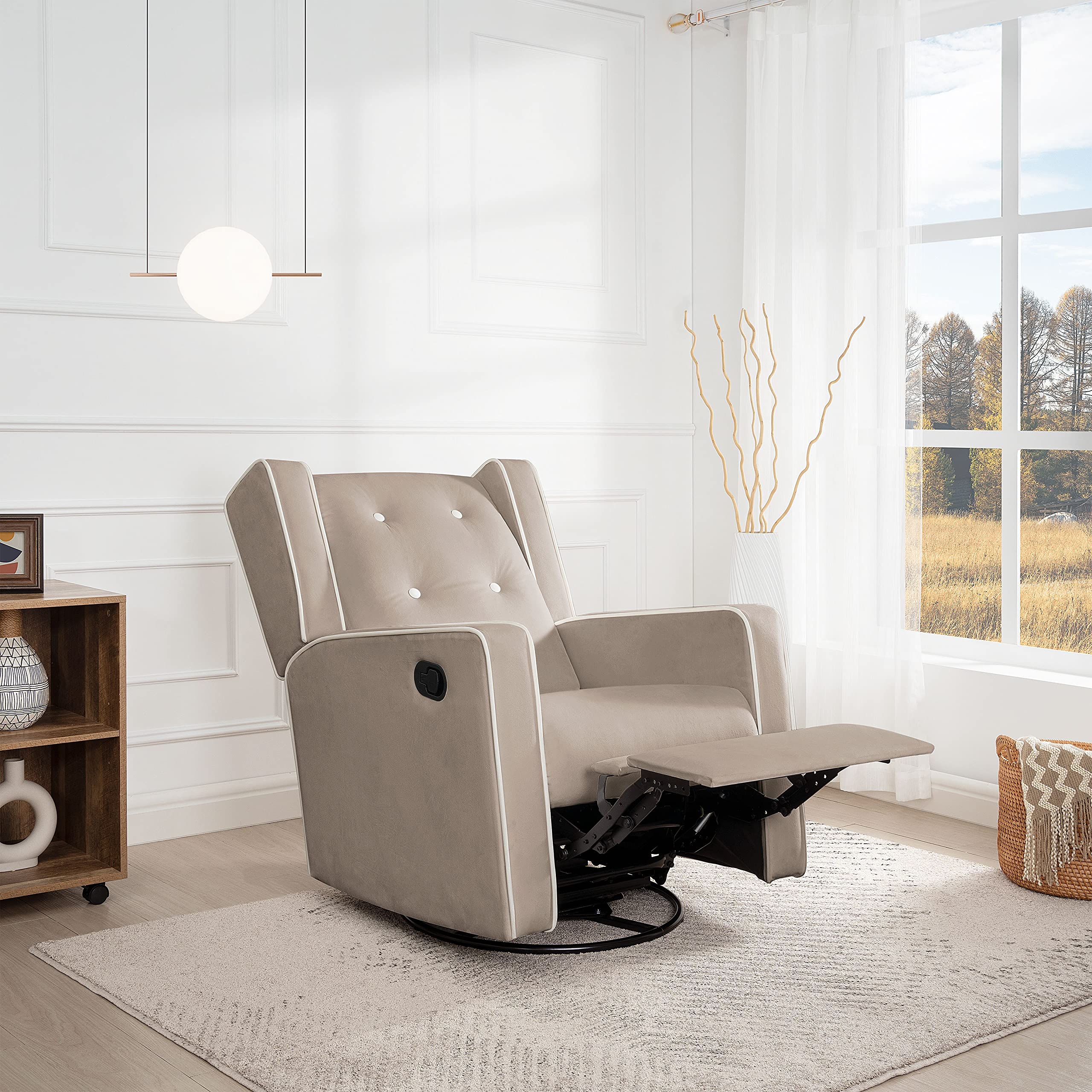 360° Swivel Nursery Glider Recliner - Soft Upholstered Rocking Chair for Breastfeeding, Nursing & Baby Bonding | Ergonomic Maternity Chair with Cushions | Perfect for Nursery, Living Room & Relaxation (Mocha)
