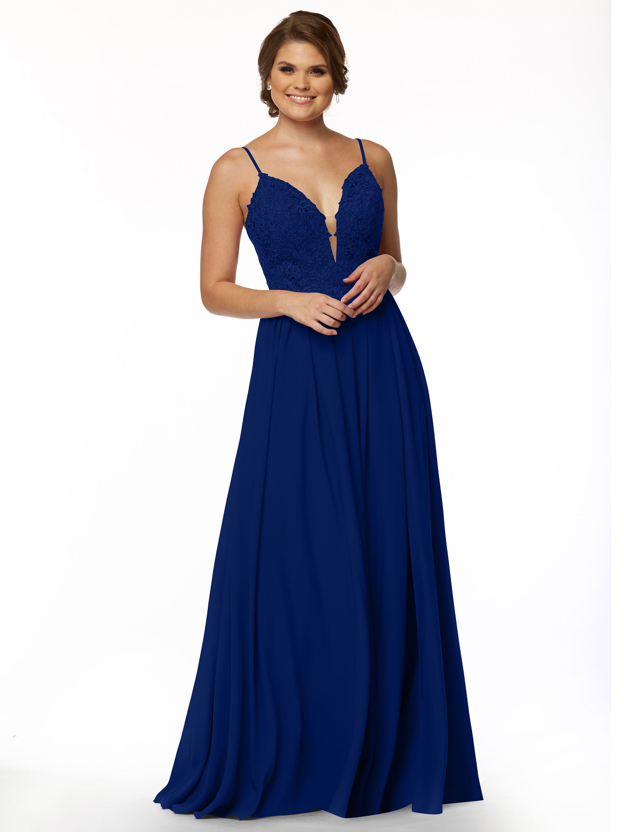 Elegant A-Line Stretch Chiffon Bridesmaid Dress with Lace Bodice & High Slit - Perfect for Weddings, Formal Events & Special Occasions