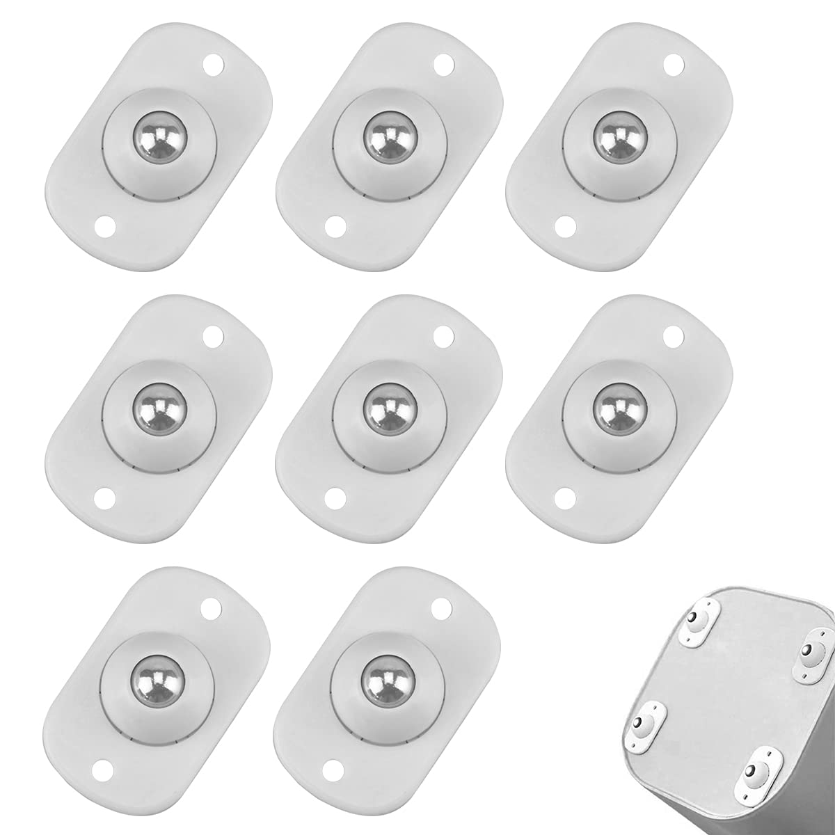8-Pack Self-Adhesive Paste Pulley Wheels 1.8×1.1 Inch - Universal Ball Casters for Furniture, Storage Bins, Cabinets, Drawers & Trash Cans - Easy Installation No Tools Needed for Home Organization & DIY Projects