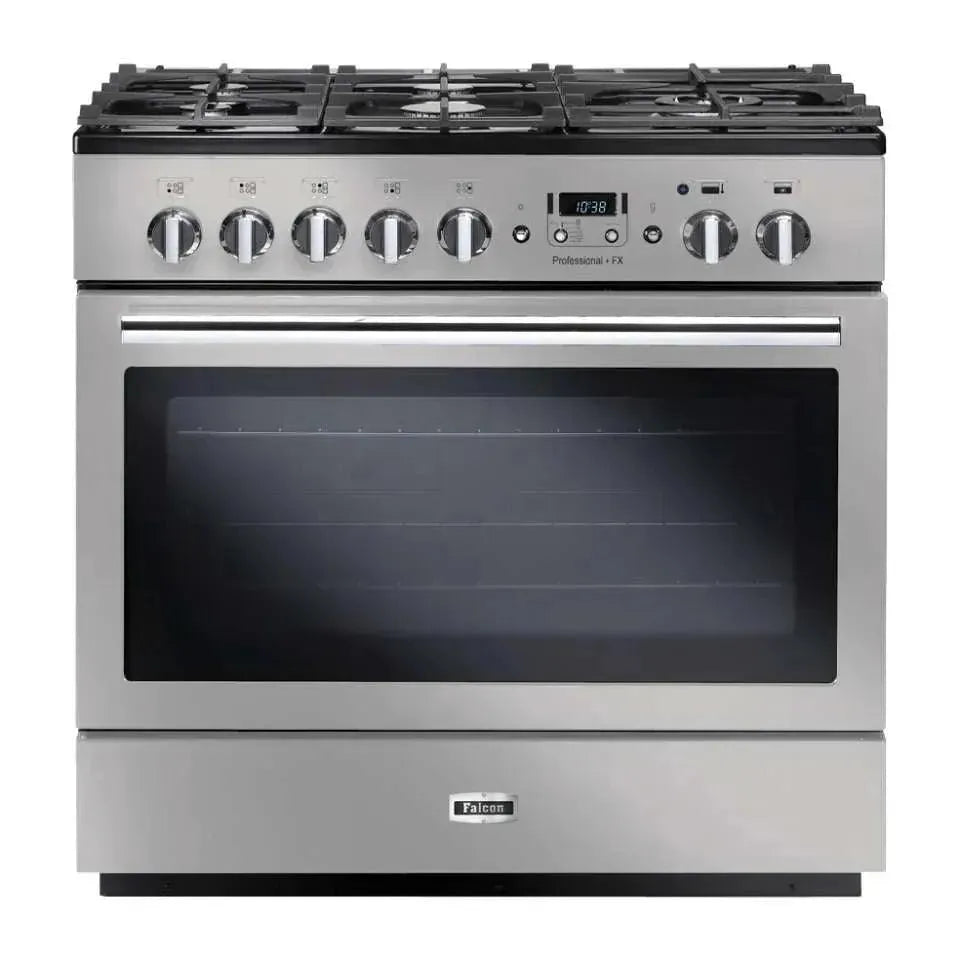 Falcon 90cm Dual Fuel Range Cooker with Electric Oven & Gas Hob - Premium Stainless Steel Kitchen Appliance for Home Cooking & Baking
