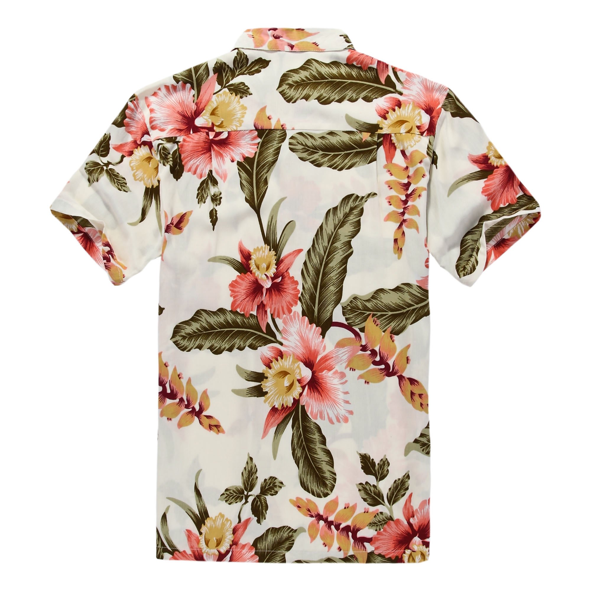Premium Matching Couple Hawaiian Luau Outfit - Aloha Shirts in Cream Rafelsia Floral Print for Beach Vacation & Summer Party (Hawaiian Theme Date Night)