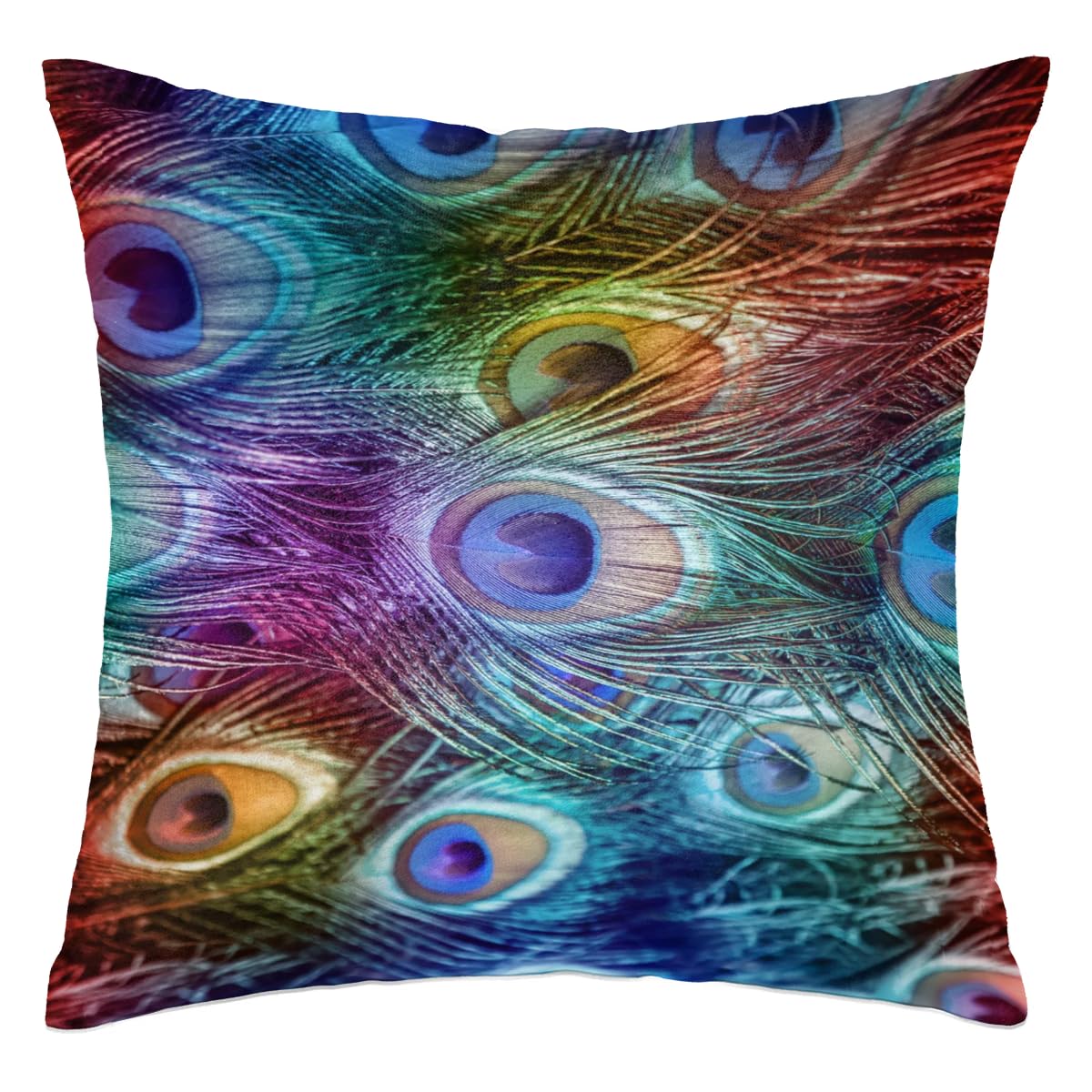Peacock Feather Pillow Covers 18x18 - Decorative Throw Pillows for Couch, Bed & Car
