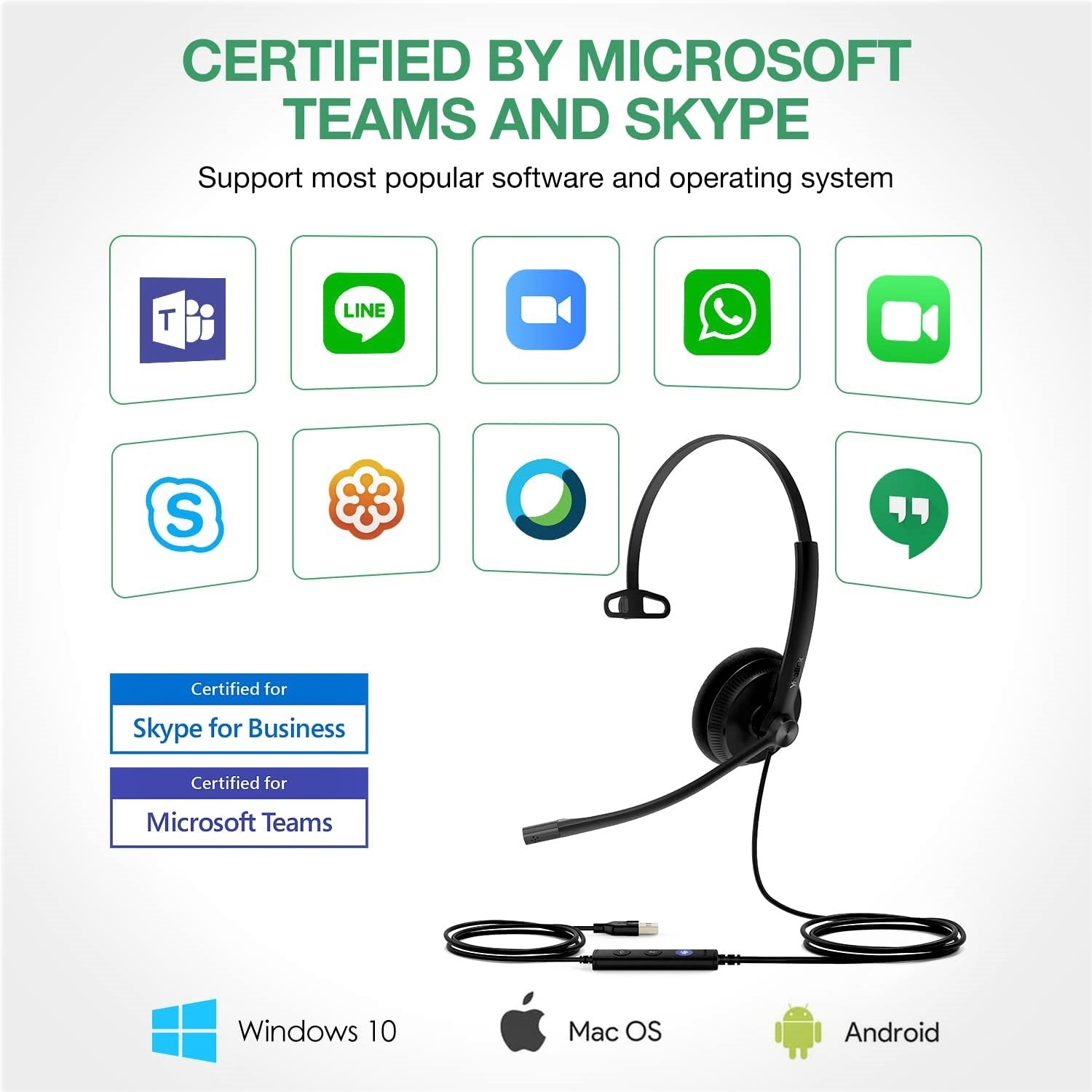 Yealink UH34 USB Wired Headset with Noise Cancelling Mic - Dual/Mono Mode for Office, Call Center & Remote Work | PC, Laptop & VoIP Compatible
