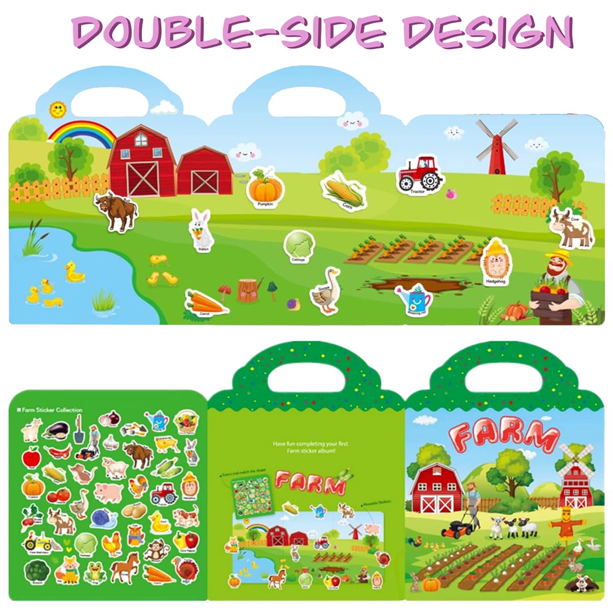 Reusable Sticker Books for Kids - Farm Animal Educational Learning Toys for 3-5 Year Old Boys & Girls, Perfect Travel Activity & Birthday Gift for Toddlers | Fun Classroom & Airplane Entertainment