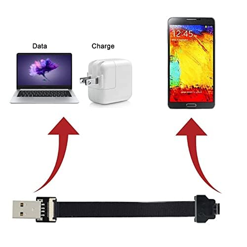 Cablecc Down Angled USB 2.0 Type-A Male to Micro USB 5Pin Male Data Flat Slim FPC Cable - 20cm High-Speed Charging & Sync Cable for FPV Drones, External Hard Drives, Smartphones & Android Devices - Perfect for RC Models, Data Transfer & Mobile Charging