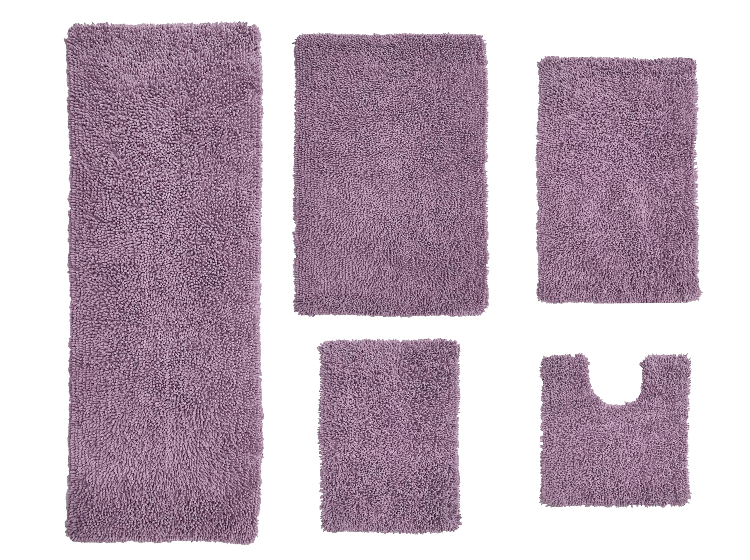 Home Weavers Fantasia 100% Cotton Bath Rug Set - Ultra Soft & Absorbent 5-Piece Non-Slip Bathroom Mats for Shower, Tub & Floor - Machine Washable Bath & Kitchen Rugs in Purple (Includes Contour Mat) - Perfect for Bathrooms, Laundry Rooms & Entryways