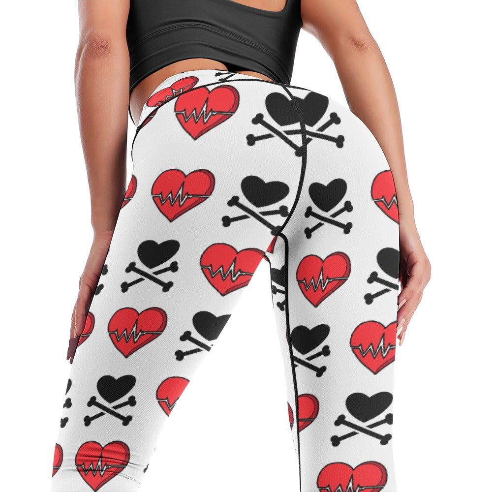 Hearts and Cross Bones Yoga Pants for Women - High Waisted Stretchy Workout Leggings for Yoga, Gym, Running & Lounge Wear