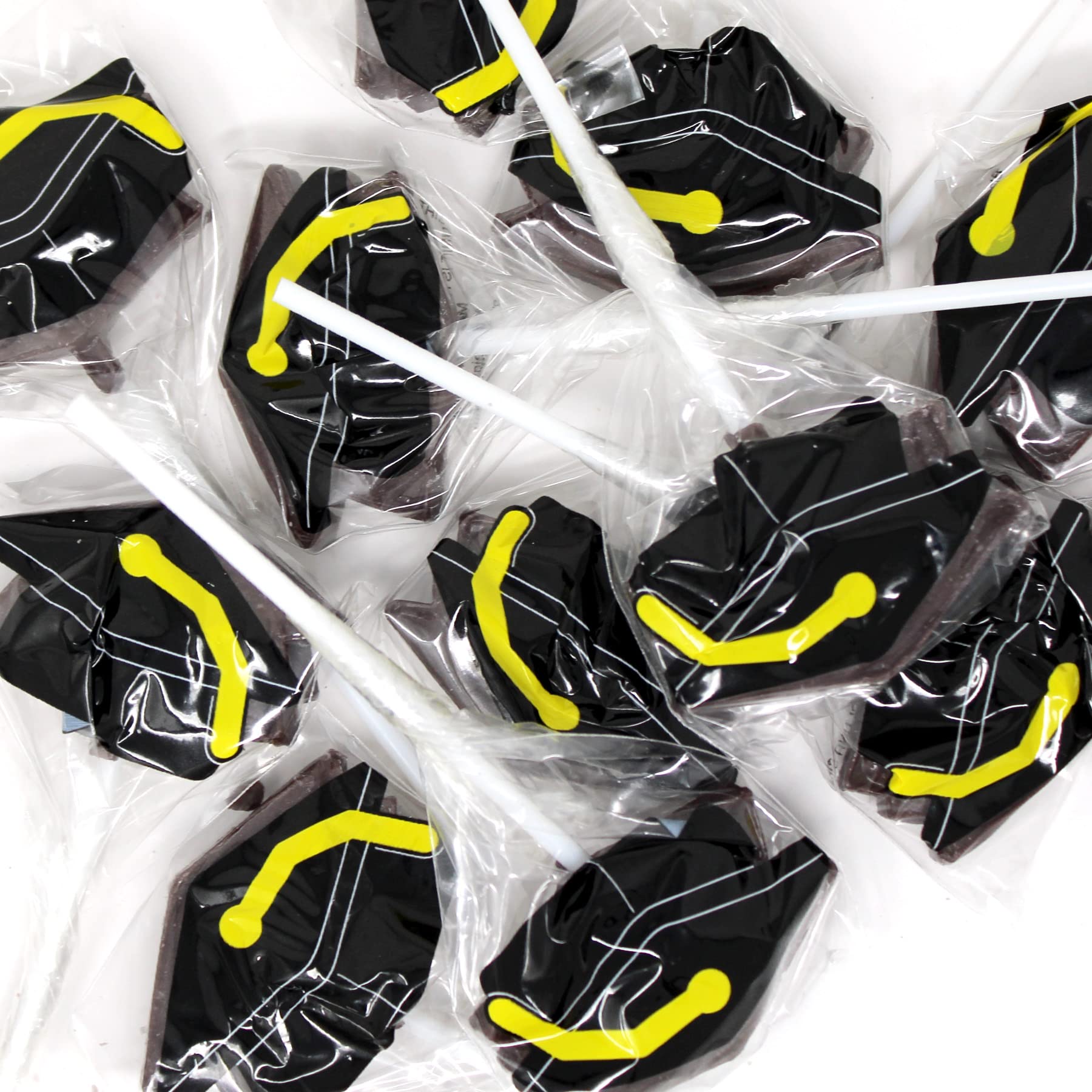 Graduation Hat Shaped Lollipops - 12 Pack Individually Wrapped Graduation Candy Pops for Grad Party Favors, Decorations & School Celebration Supplies - Perfect for Graduation Ceremonies, Cap & Gown Parties and Commencement Events