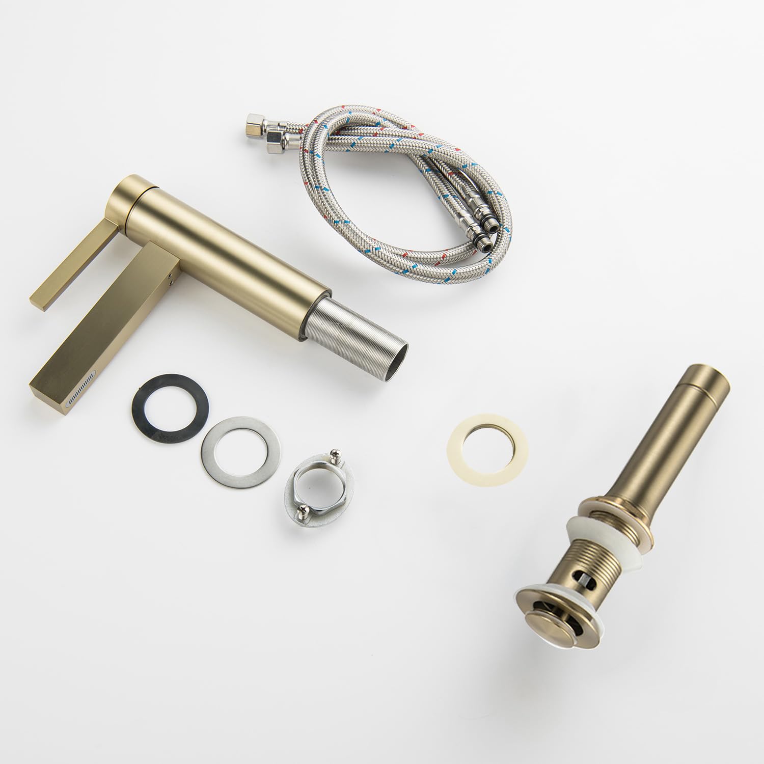 Single Handle Bathroom Sink Faucet with Drain Assembly - Brushed Gold Finish for 1-3 Hole 4 Inch Sinks | Perfect for Modern Vanities, Guest Bathrooms & Powder Rooms