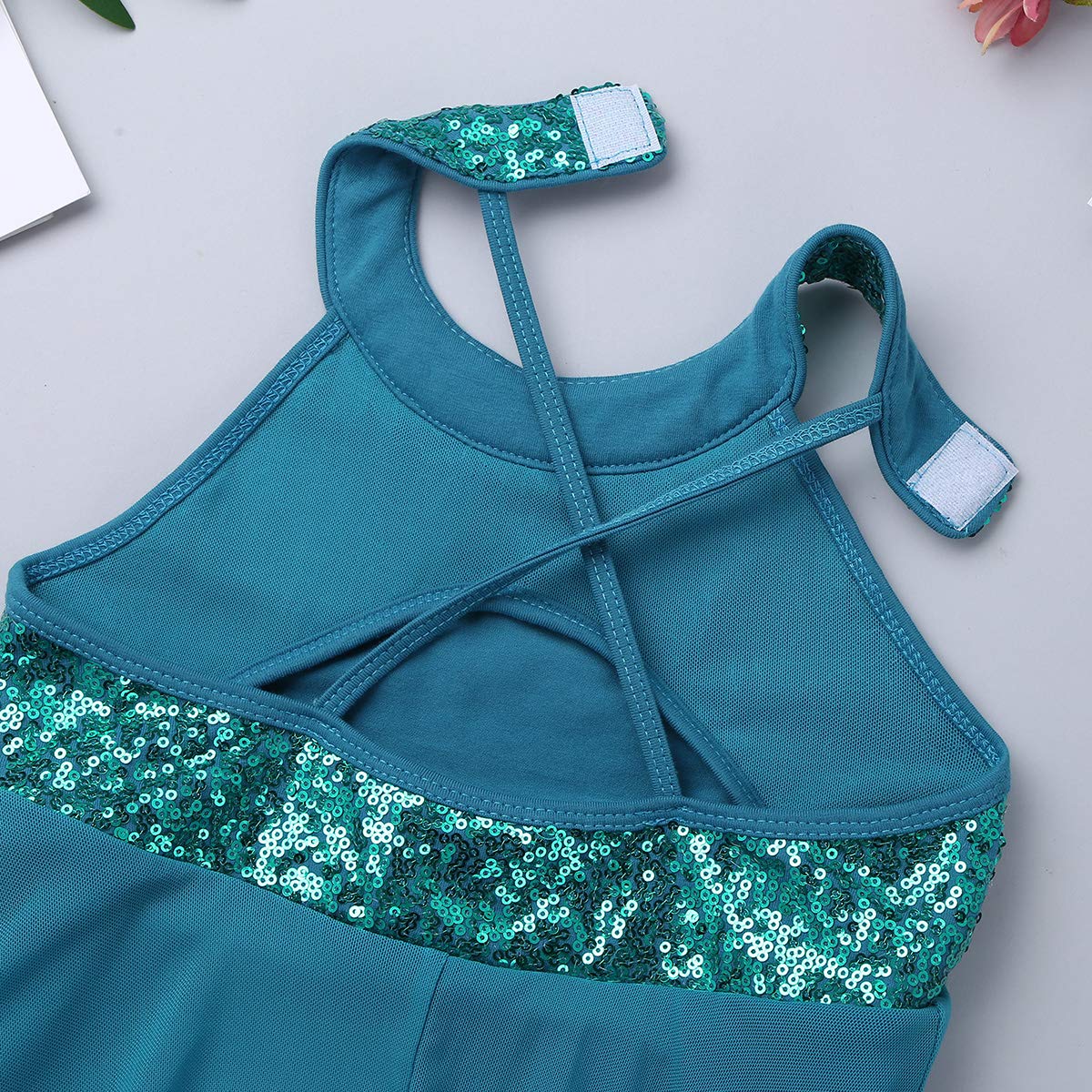 Girls Halter Neck Lyrical Dance Leotard with Sequins - Stretch Ballet Jazz Dancewear for Kids, Toddler & Youth - Perfect for Latin, Jazz, Modern Dance Performances & Competitions