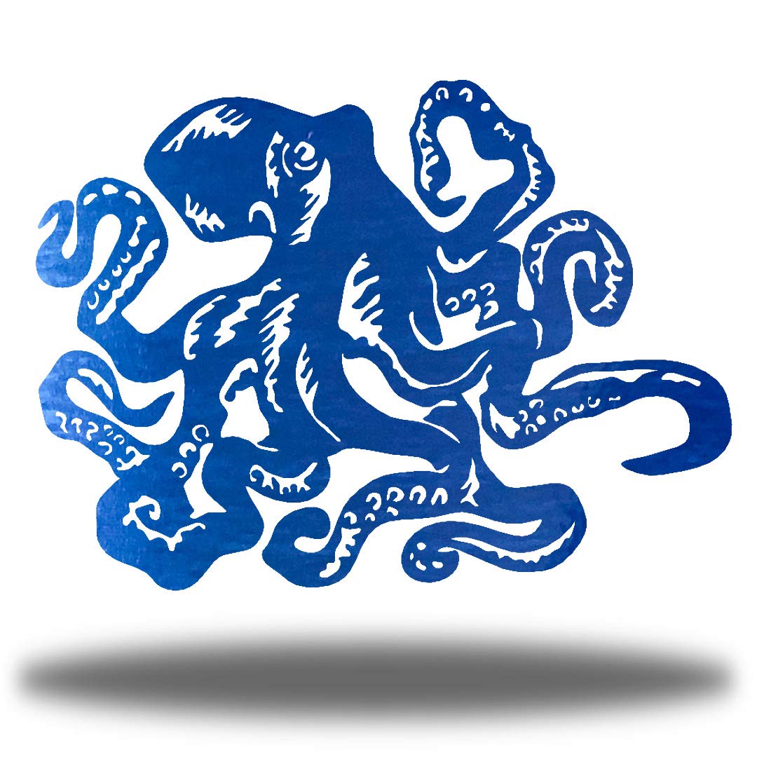 Riverside Designs The Octopus Beach Coastal Steel Metal Hanging Wall Art Sculpture Sign - 36 Inch Blue Ocean Theme Decor for Outdoor Patio, Garden, or Coastal Home Decor