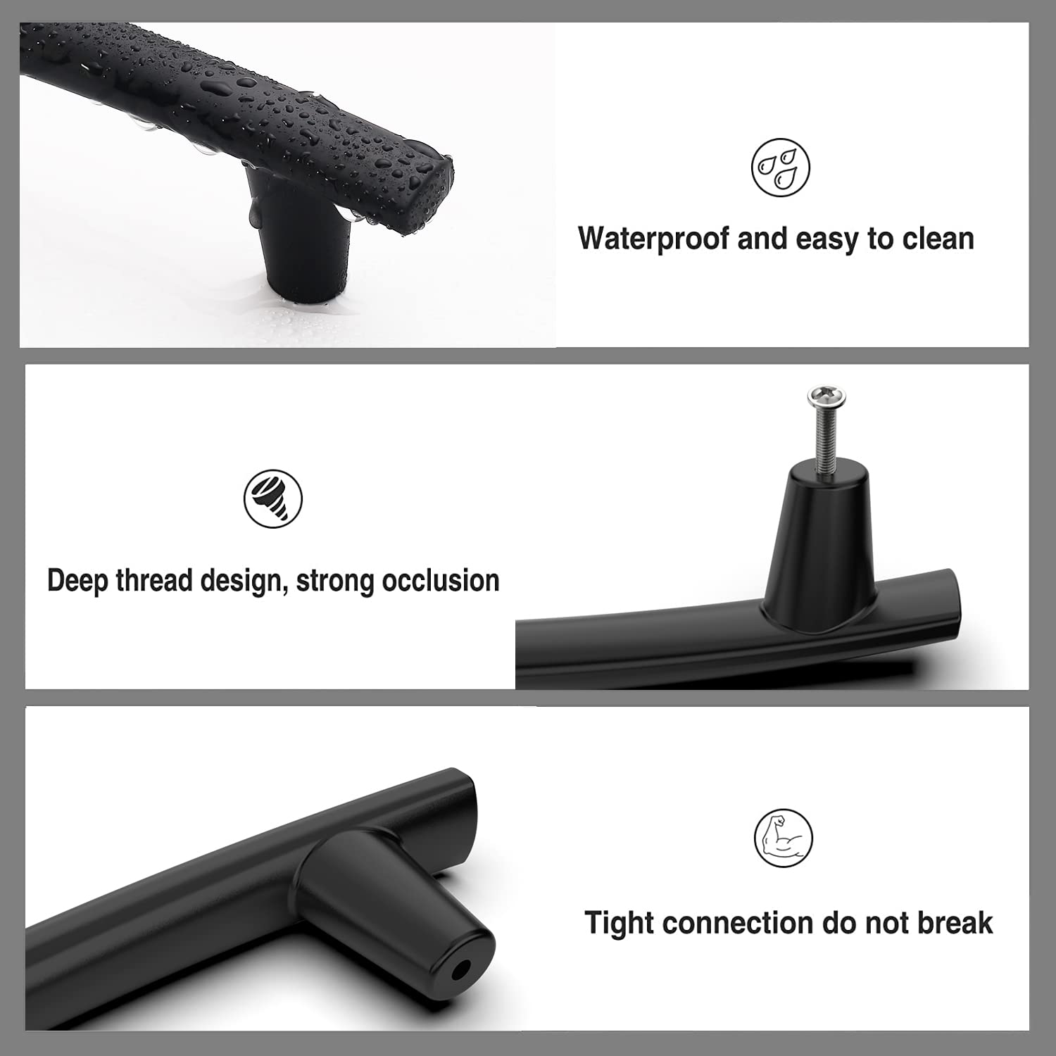 2 Pack 6.3 Inch Matte Black Cabinet Handles - 160mm Modern Kitchen Cabinet Pulls, Dresser Drawer Handles for Cupboard, Wardrobe & Furniture Hardware - Perfect for Home Renovation & DIY Projects