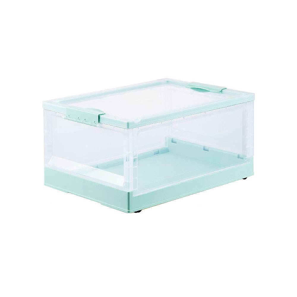 Foldable Storage Bins with Lids & Wheels - Collapsible Plastic Storage Box for Groceries, Toys & Books - Stackable, Portable & Space-Saving Organizer for Home, Office, Car Trunk or Garage (Green) - Perfect for Closet Organization, Kids Room Storage & Moving Supplies