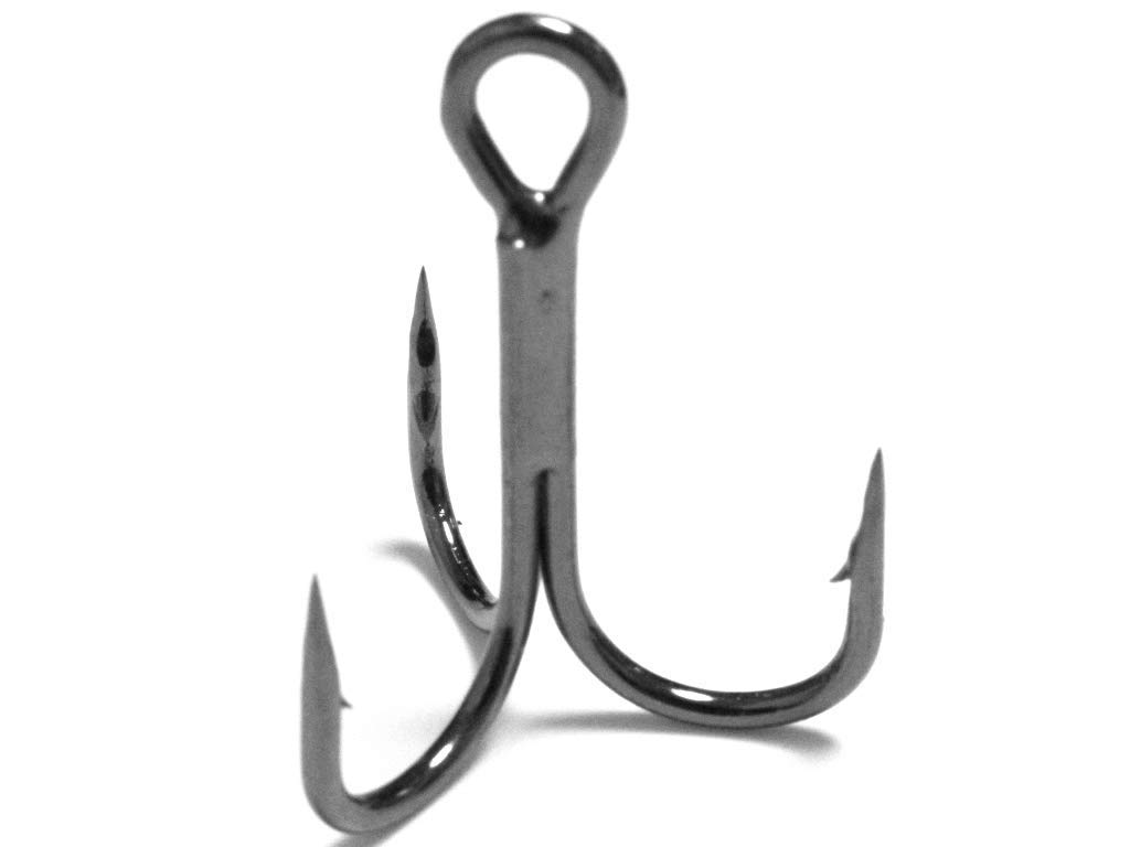 WLure Fishing Hooks - 4X Strong Short Shank Treble Hooks with Cutting Blade - Black Nickel Coated for Saltwater & Freshwater Fishing - Perfect for Bass, Trout, and Walleye Fishing