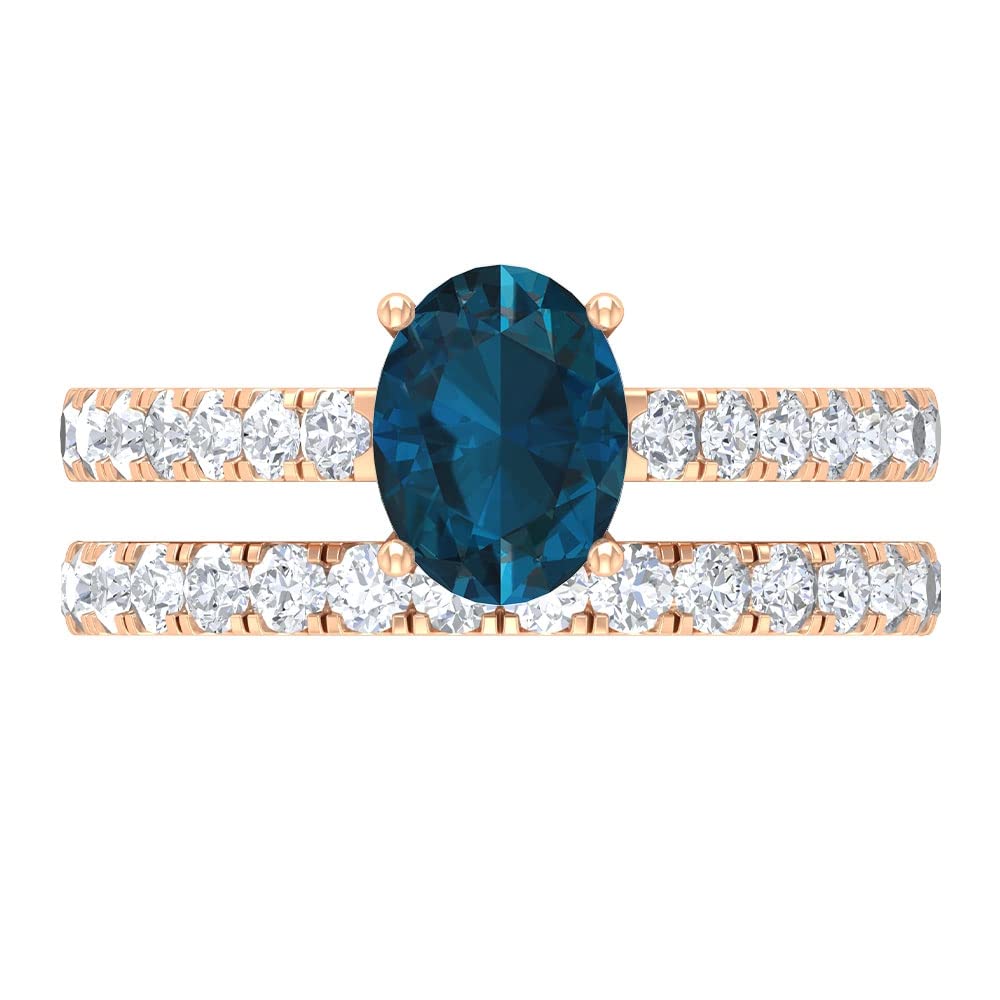 2.25 CT London Blue Topaz & Moissanite Wedding Ring Set - 14K Solid Gold Bridal Ring Set with Matching Band - Perfect for Engagement, Anniversary & Special Occasions