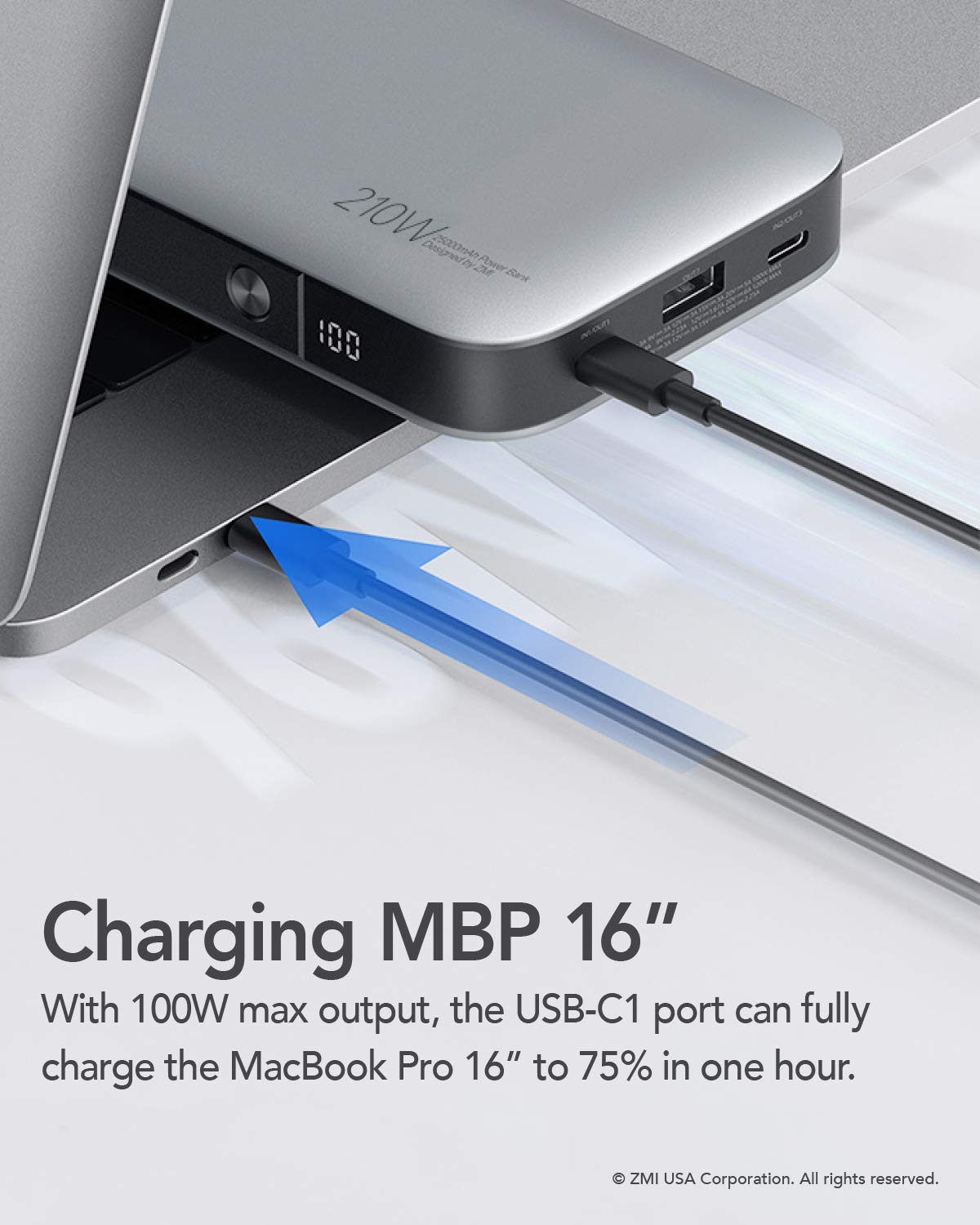 ZMI PowerPack No. 20 QB826G 25000mAh 100W PD Laptop Power Bank - Ultra High Capacity Portable Charger for MacBook Pro, Dell XPS, HP Spectre & USB-C Laptops | Travel, Business, Remote Work & Outdoor Charging Solution
