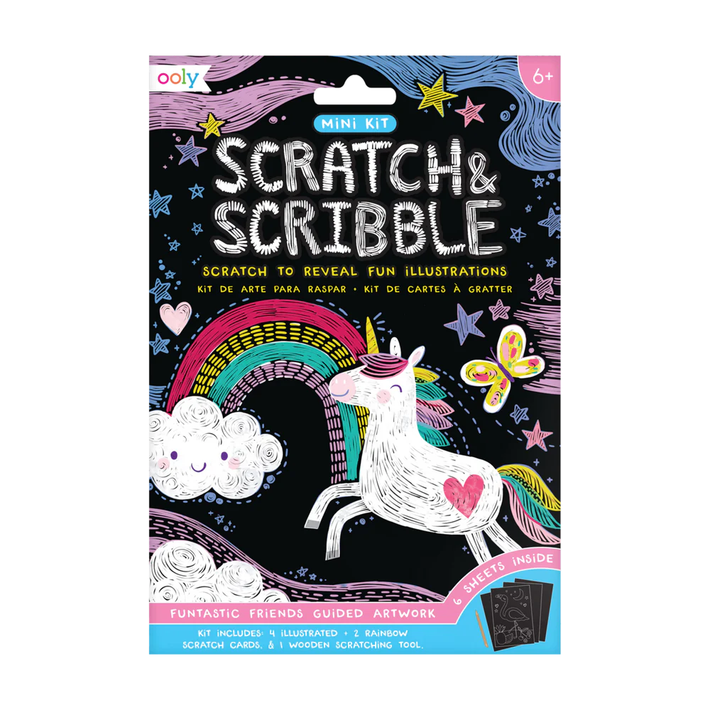 Funtastic Friends Scratch & Scribble Mini Art Kit - Creative DIY Scratch Art for Kids, Fun Activity Set for Birthday Parties & Rainy Day Play