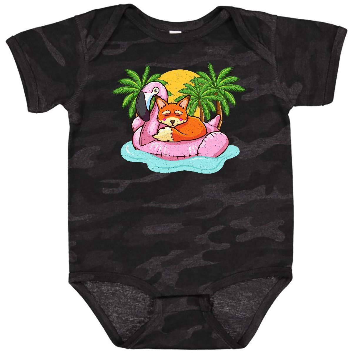 Inktastic Fox Flamingo Tropical Beach Vacation Baby Bodysuit - Cute Animal Print Onesie for Boys & Girls - Perfect for Summer Outings, Beach Trips & Family Vacations