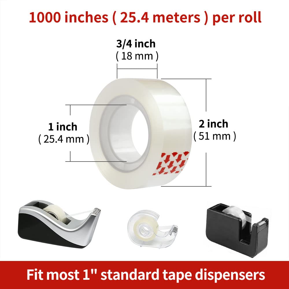 12 Rolls Clear Transparent Tape Refills - 3/4