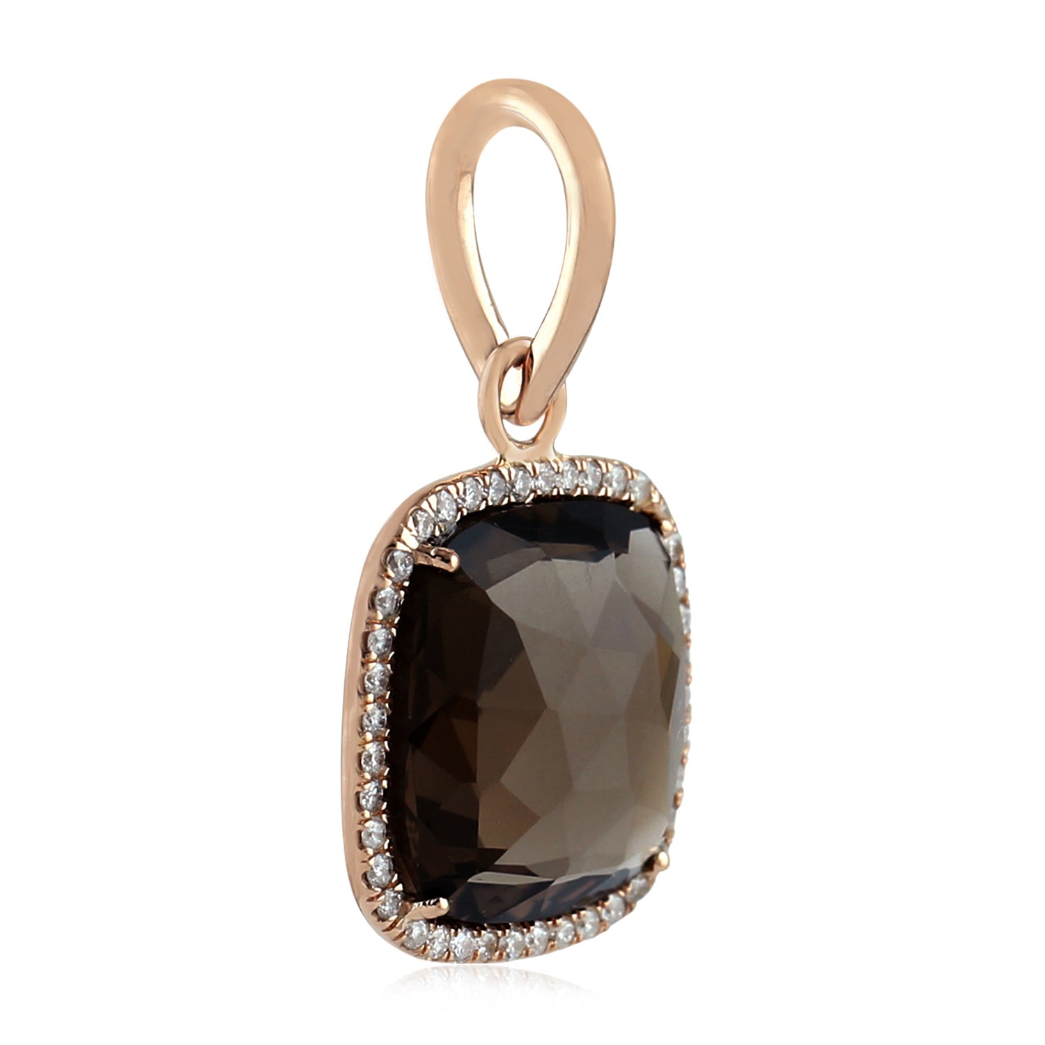 18K Rose Gold Cushion Cut Smoky Quartz Pendant with Pave Diamonds | Elegant Jewelry Gift for Women, Perfect for Anniversaries & Special Occasions