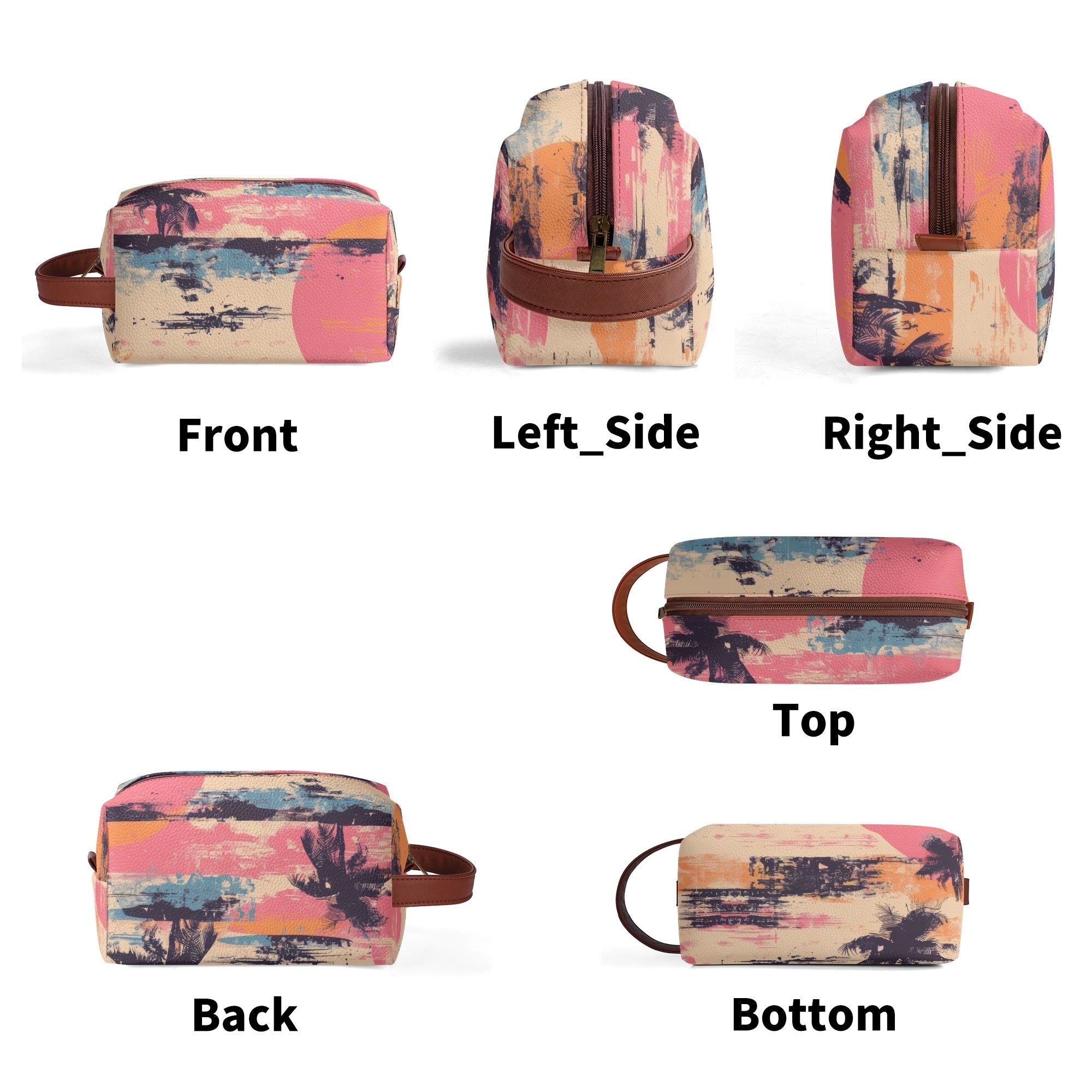 Vintage Grunge Palm Trees & Sunset Leather Toiletry Bag - Waterproof Travel Cosmetic Organizer for Beach Vacation, Camping & Gym Essentials