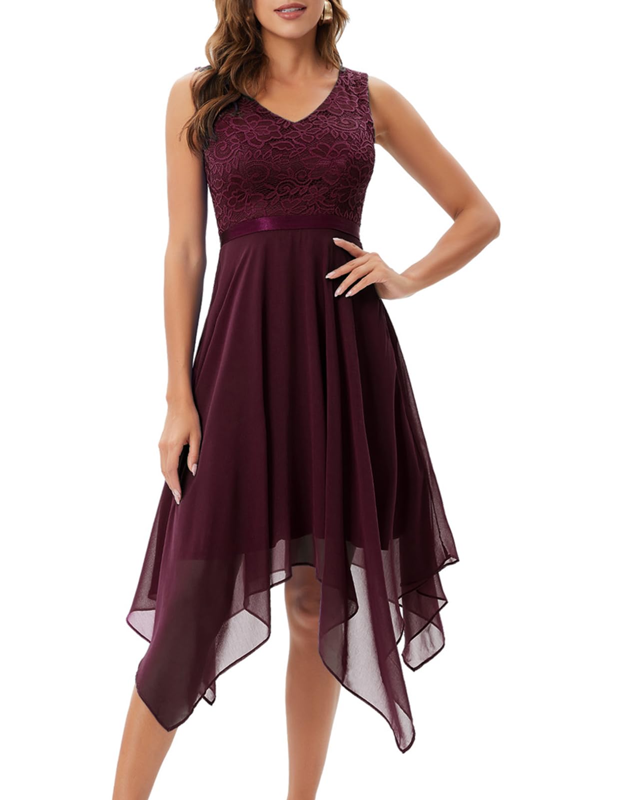 Meetjen Women's Elegant Lace Cocktail Party Dress 2025 - Handkerchief Hem Bridesmaid & Prom Formal Gown for Wedding Guest | Perfect for Evening Parties, Bridal Showers & Special Occasions