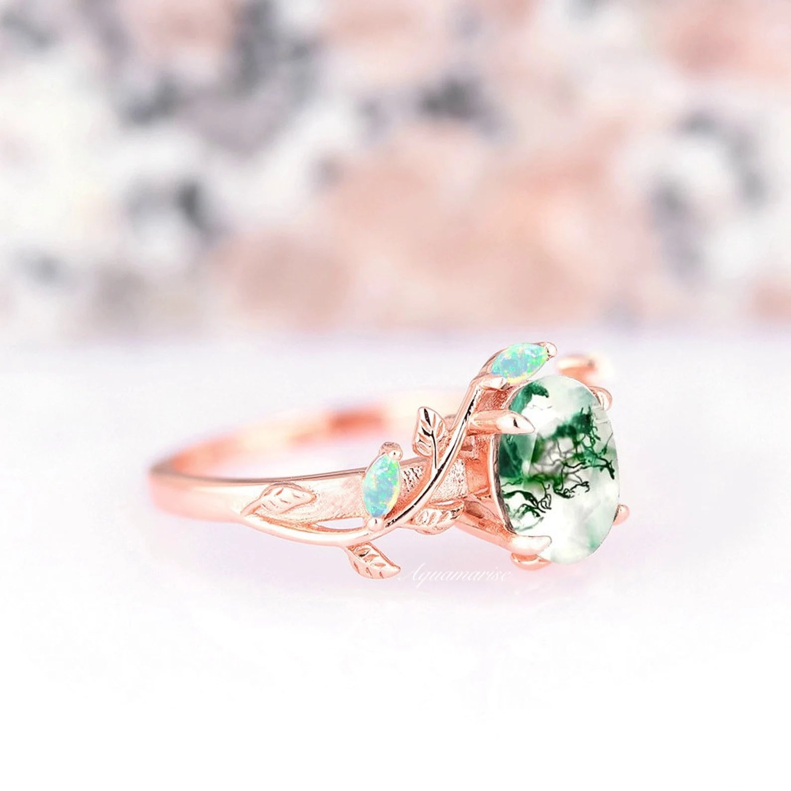 Natural Moss Agate & Fire Opal Couples Ring Set for Women & Men – Handmade Sterling Silver Wedding Band, Anniversary Gift for Couples, Perfect for Engagements, Valentine's Day & Romantic Occasions