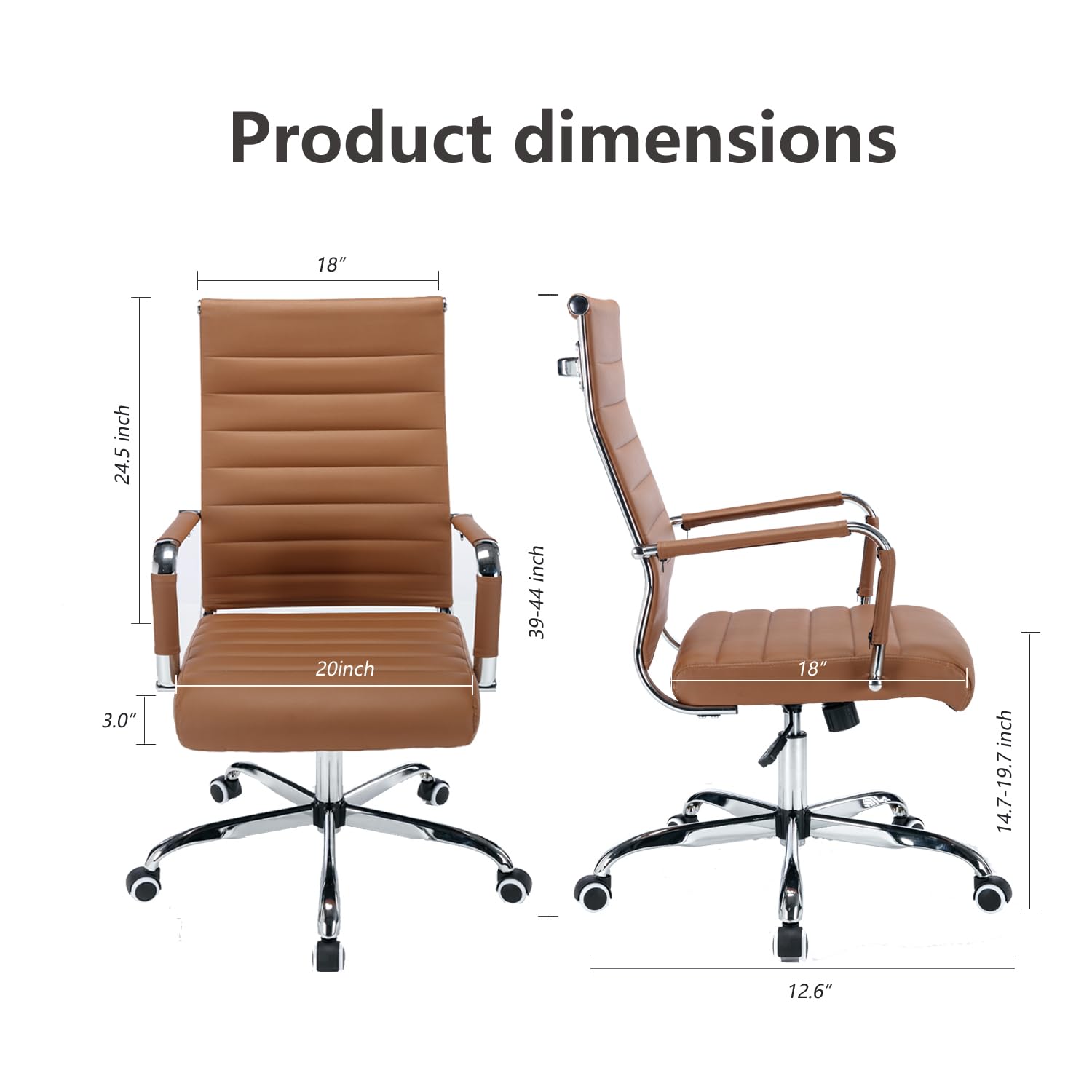 Premium Leather Office Desk Chair with Wheels - Ergonomic Executive Computer Chair for Conference Room, Modern Ribbed Design (Brown) - Ideal for Home Office, Corporate Workspaces & Professional Environments